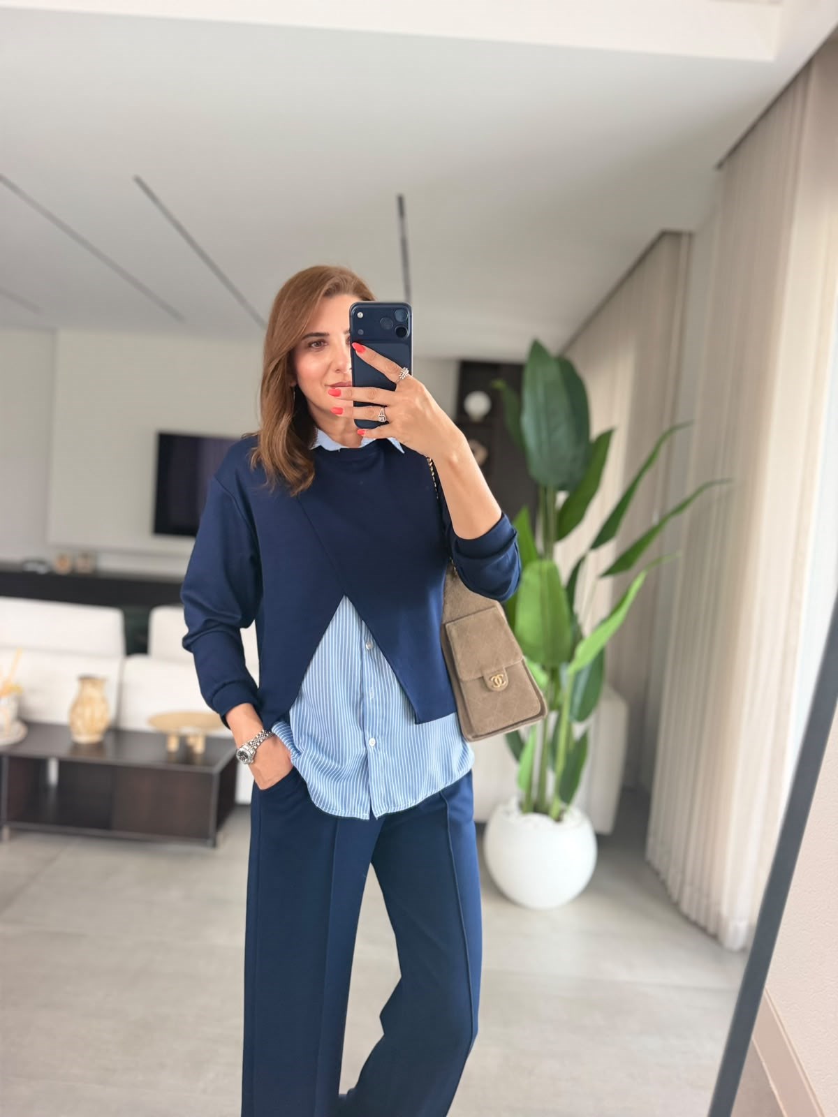 Lacivert İç Gömlek Detaylı Üçlü Takım