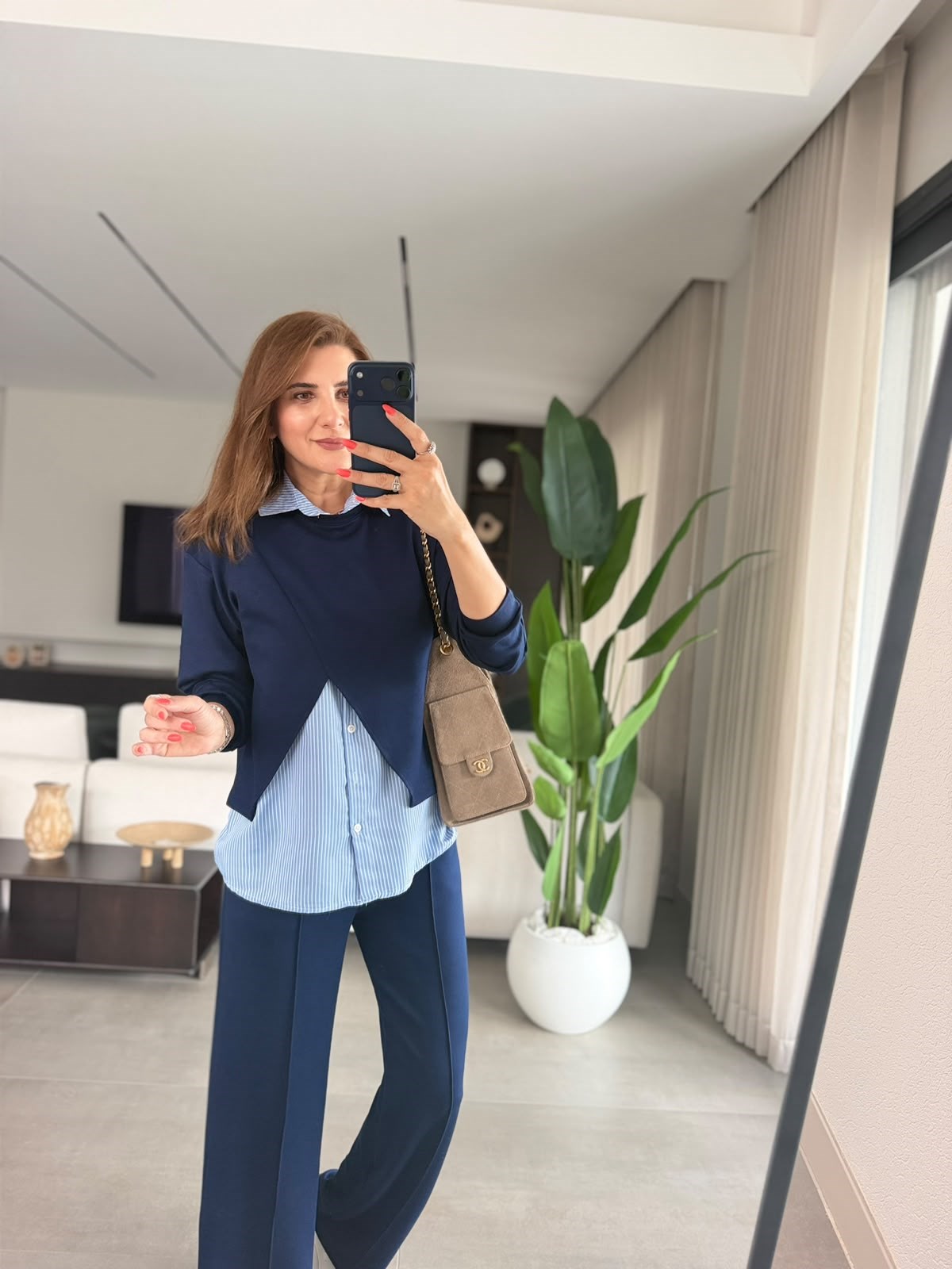 Lacivert İç Gömlek Detaylı Üçlü Takım
