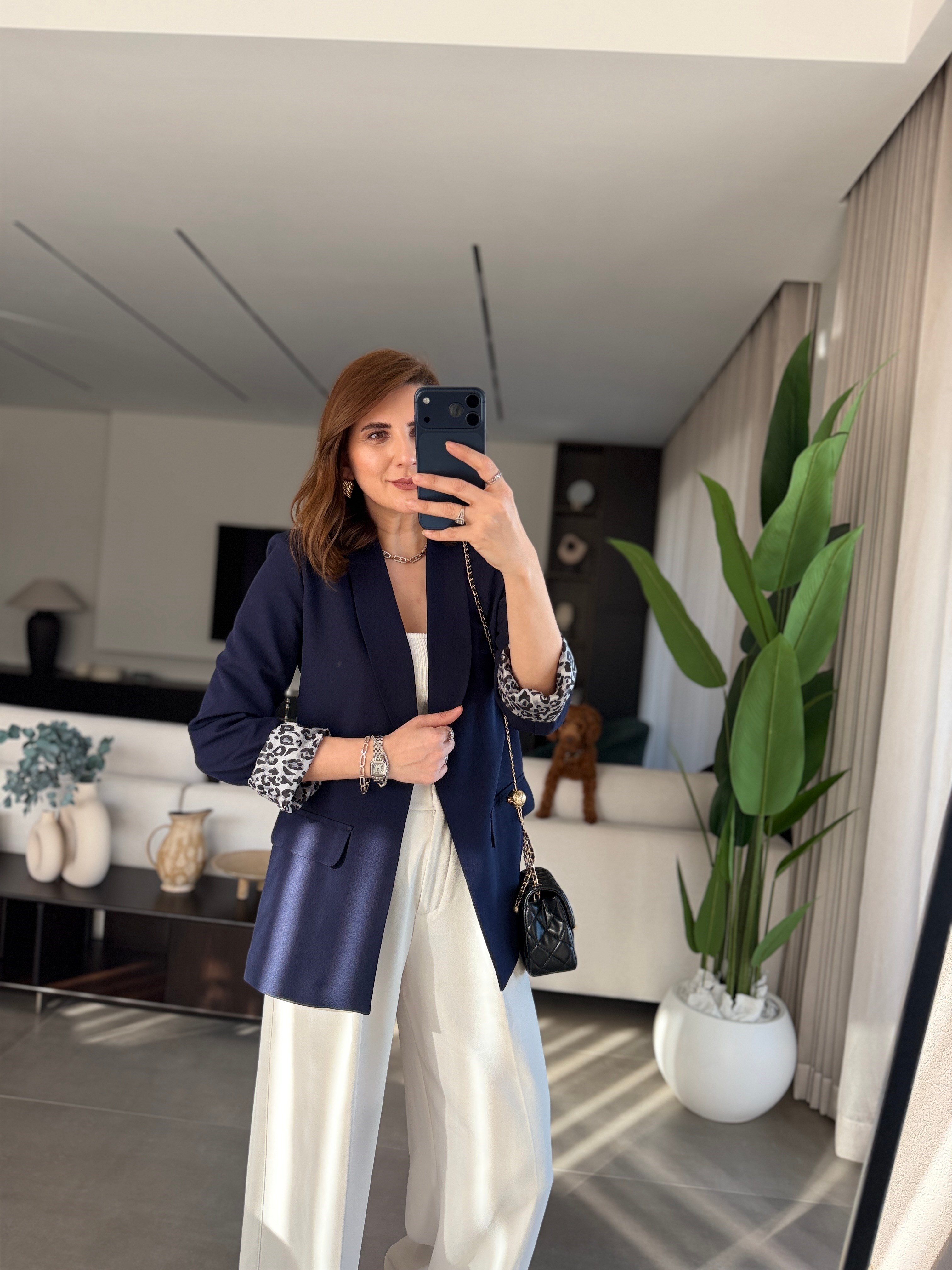 Lacivert İçi Leopar Desen Blazer Ceket(Büyük Bedene Uyumlu)