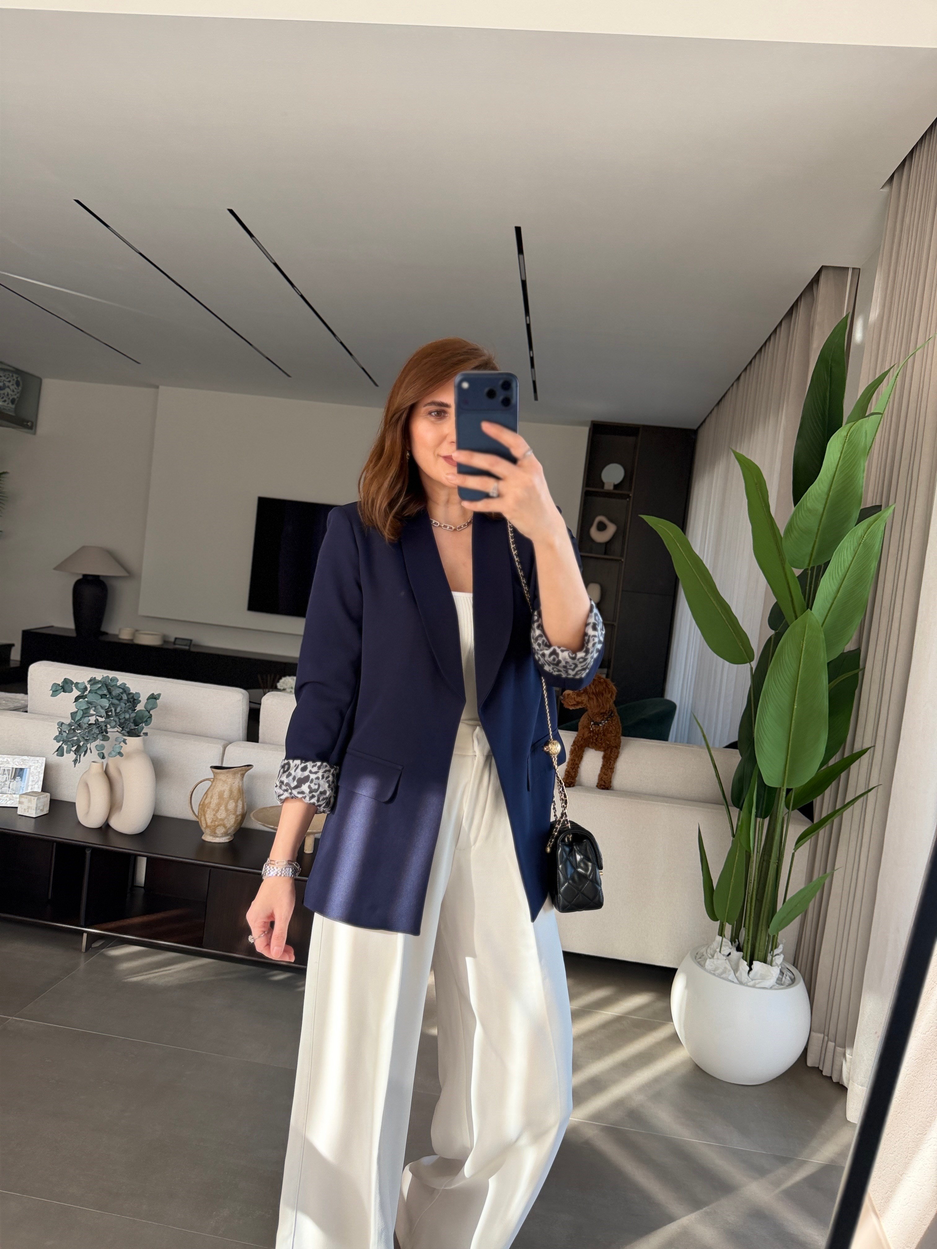 Lacivert İçi Leopar Desen Blazer Ceket(Büyük Bedene Uyumlu)