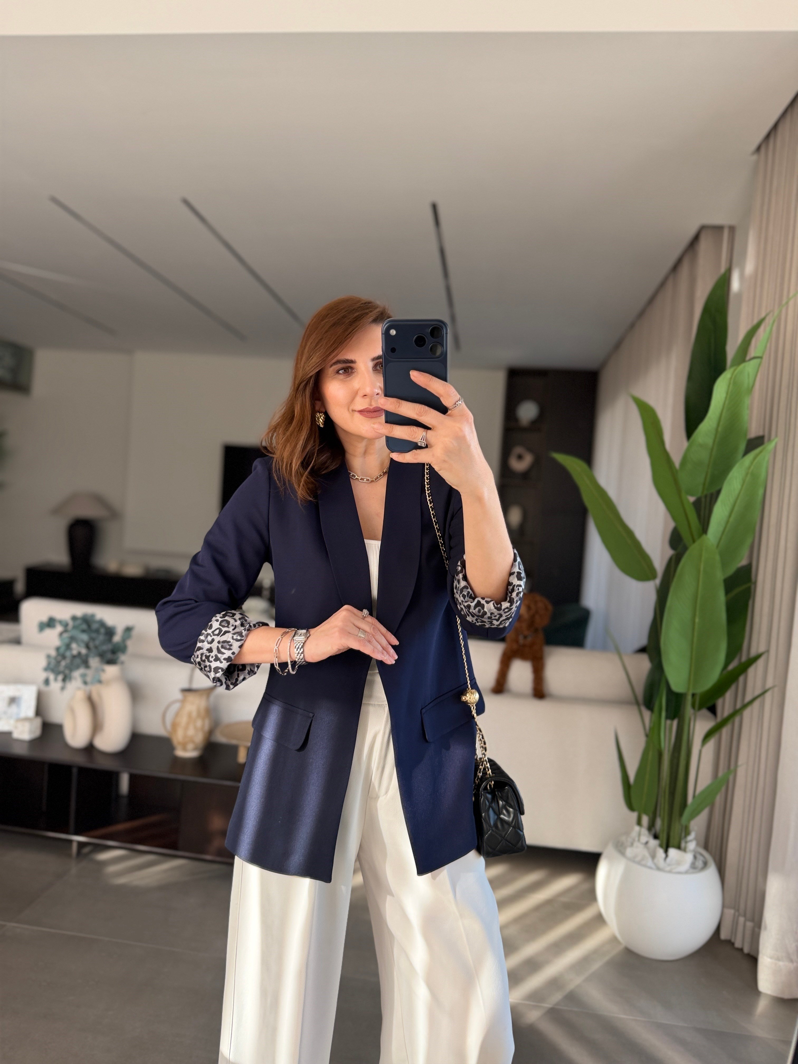Lacivert İçi Leopar Desen Blazer Ceket(Büyük Bedene Uyumlu)
