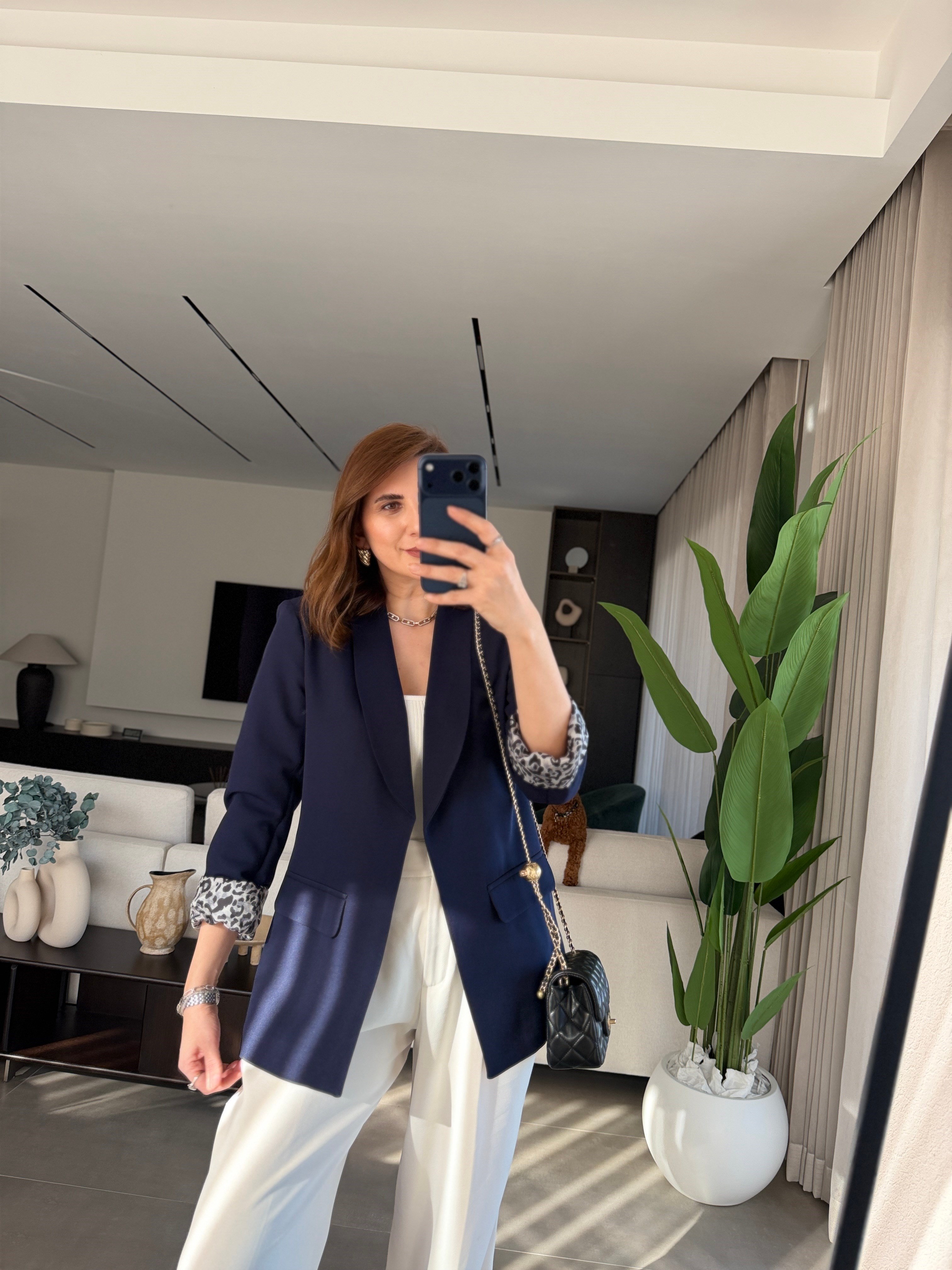 Lacivert İçi Leopar Desen Blazer Ceket(Büyük Bedene Uyumlu)