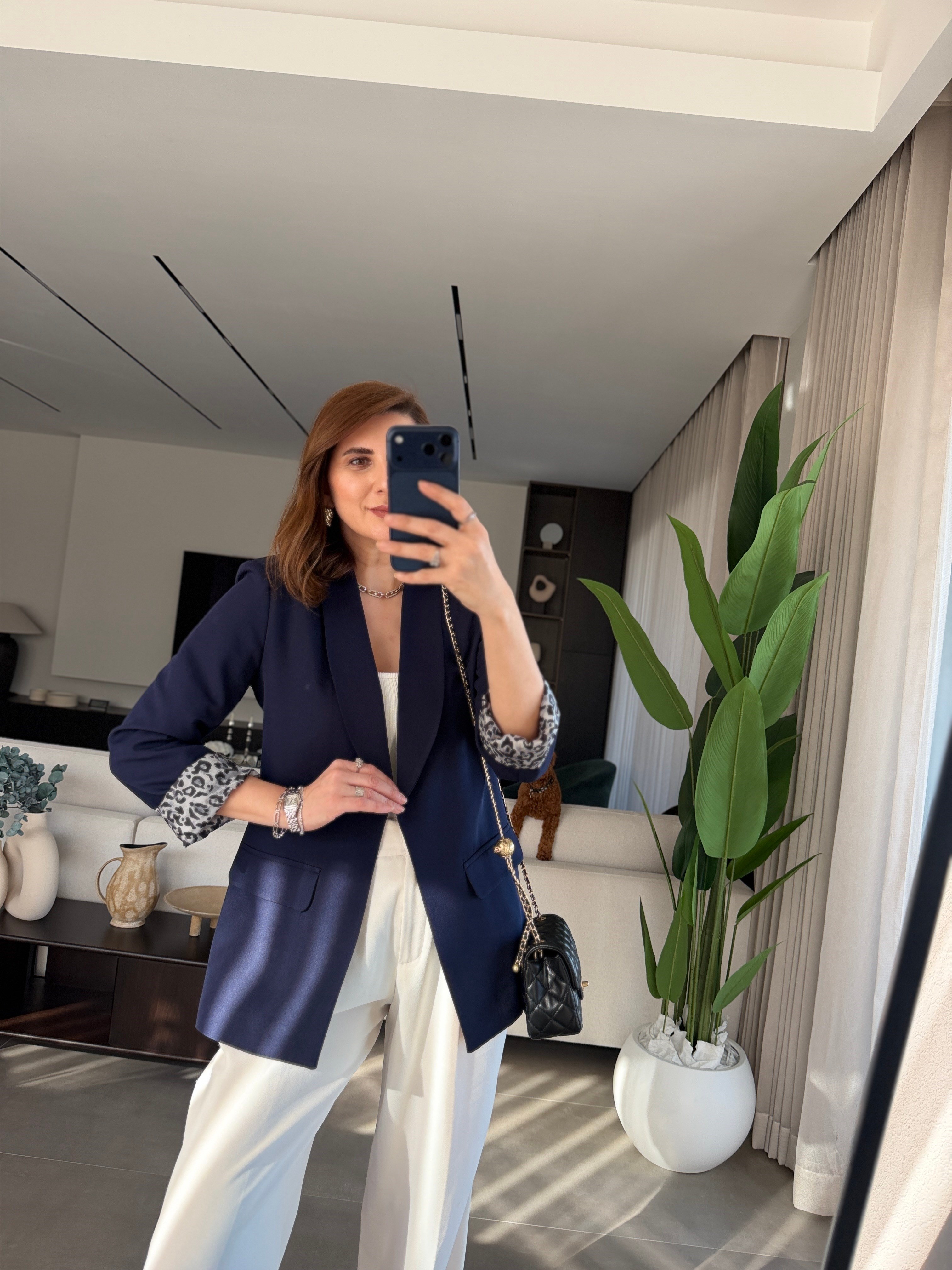 Lacivert İçi Leopar Desen Blazer Ceket(Büyük Bedene Uyumlu)
