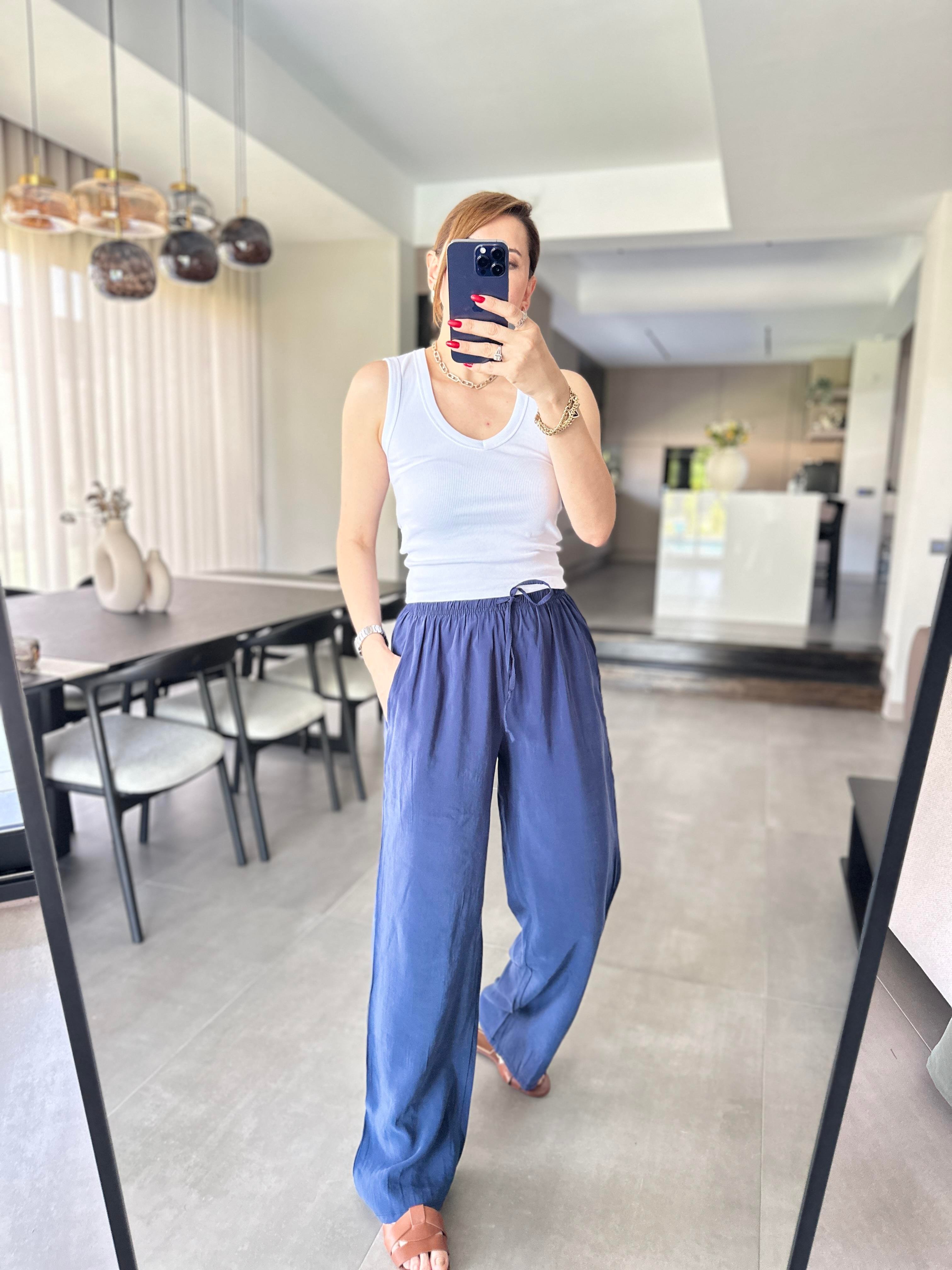 Lacivert İnce Kemerli Mas Pantolon