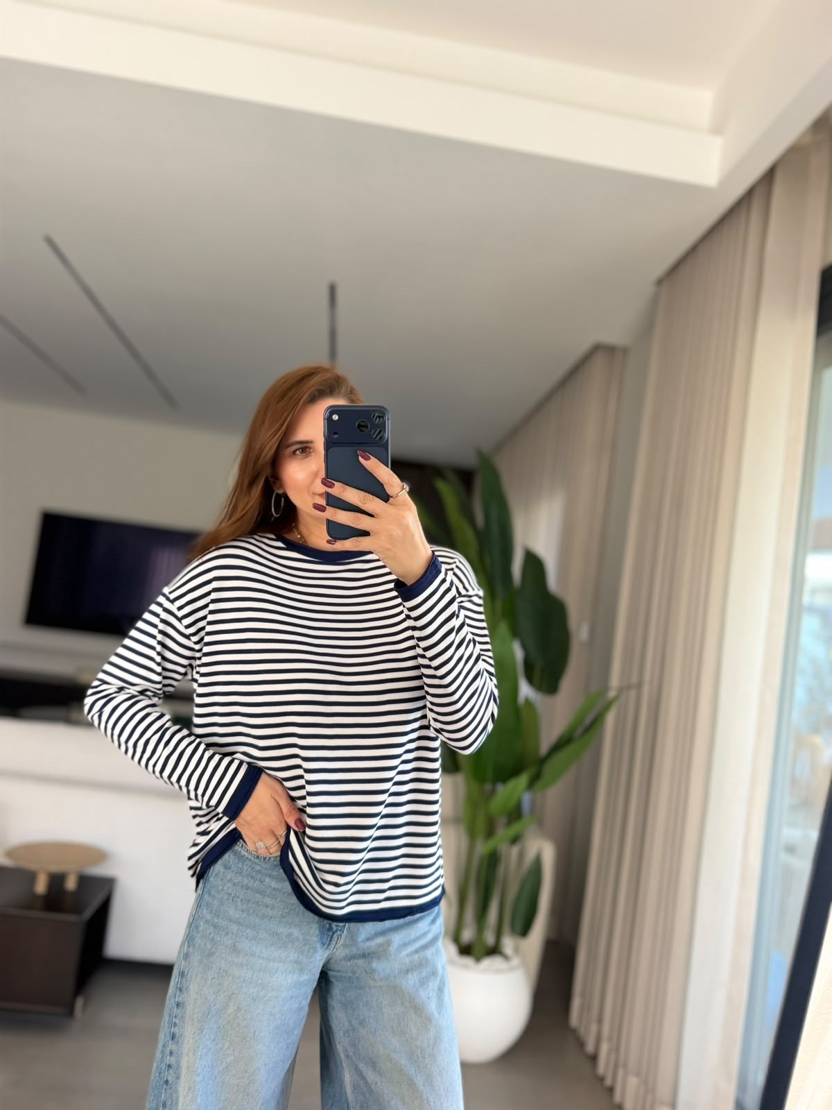 Lacivert J Çizgili Salaş Bluz
