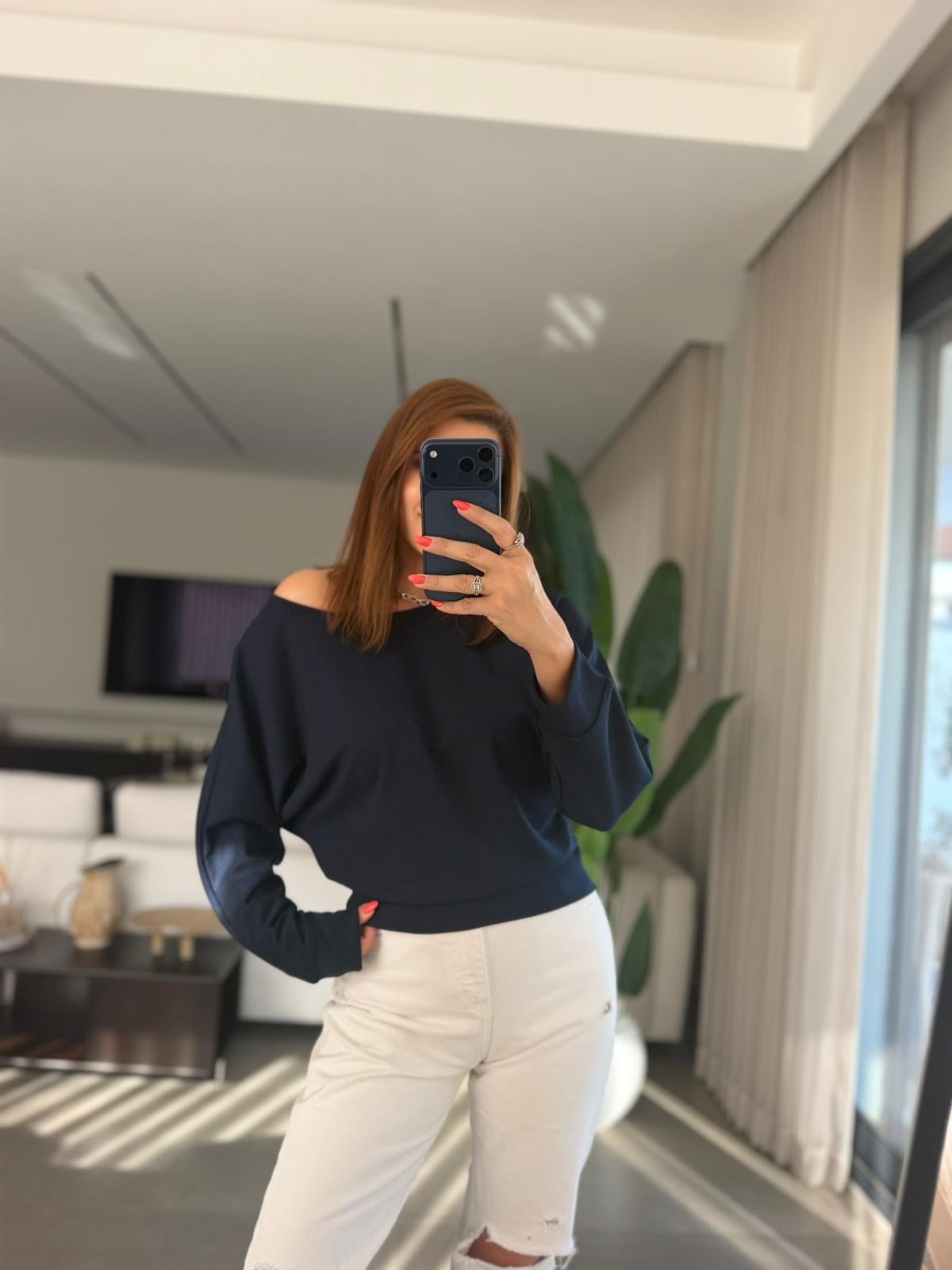 Lacivert Kayık Yaka Sweat