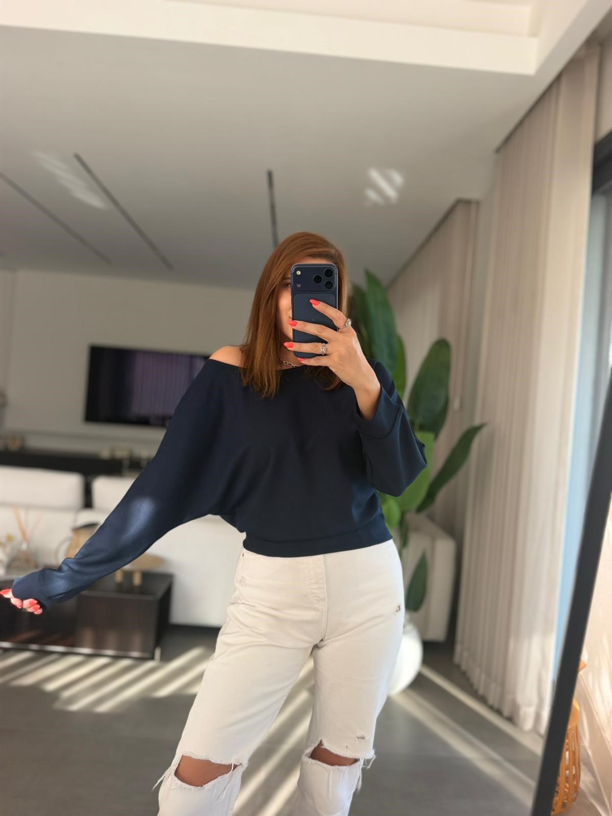 Lacivert Kayık Yaka Sweat