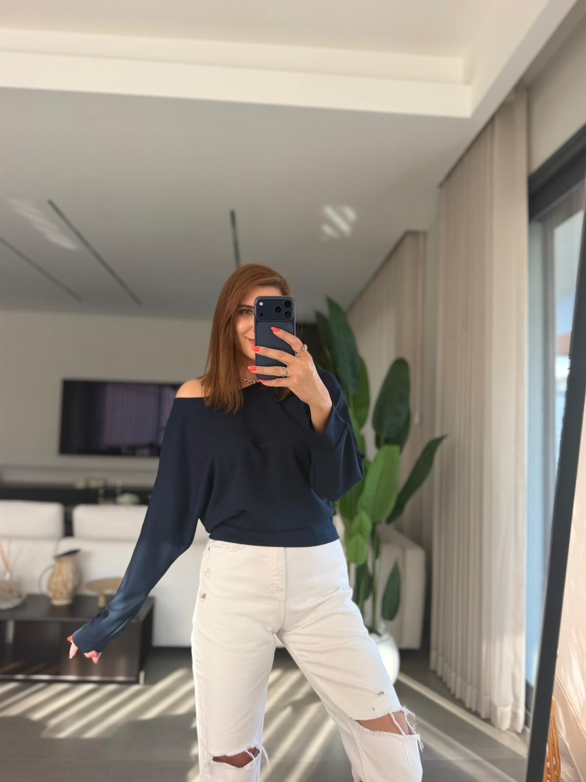 Lacivert Kayık Yaka Sweat