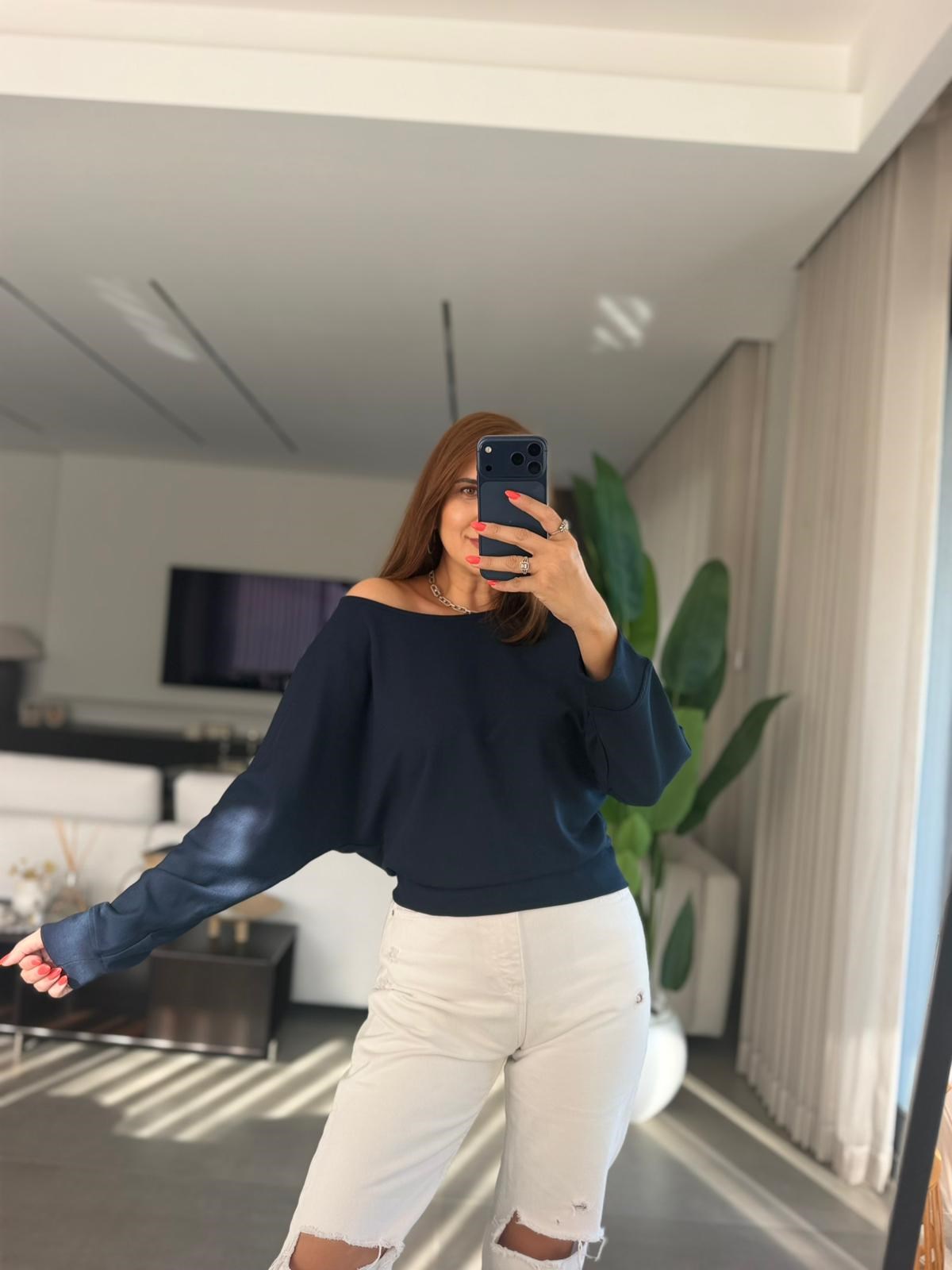 Lacivert Kayık Yaka Sweat