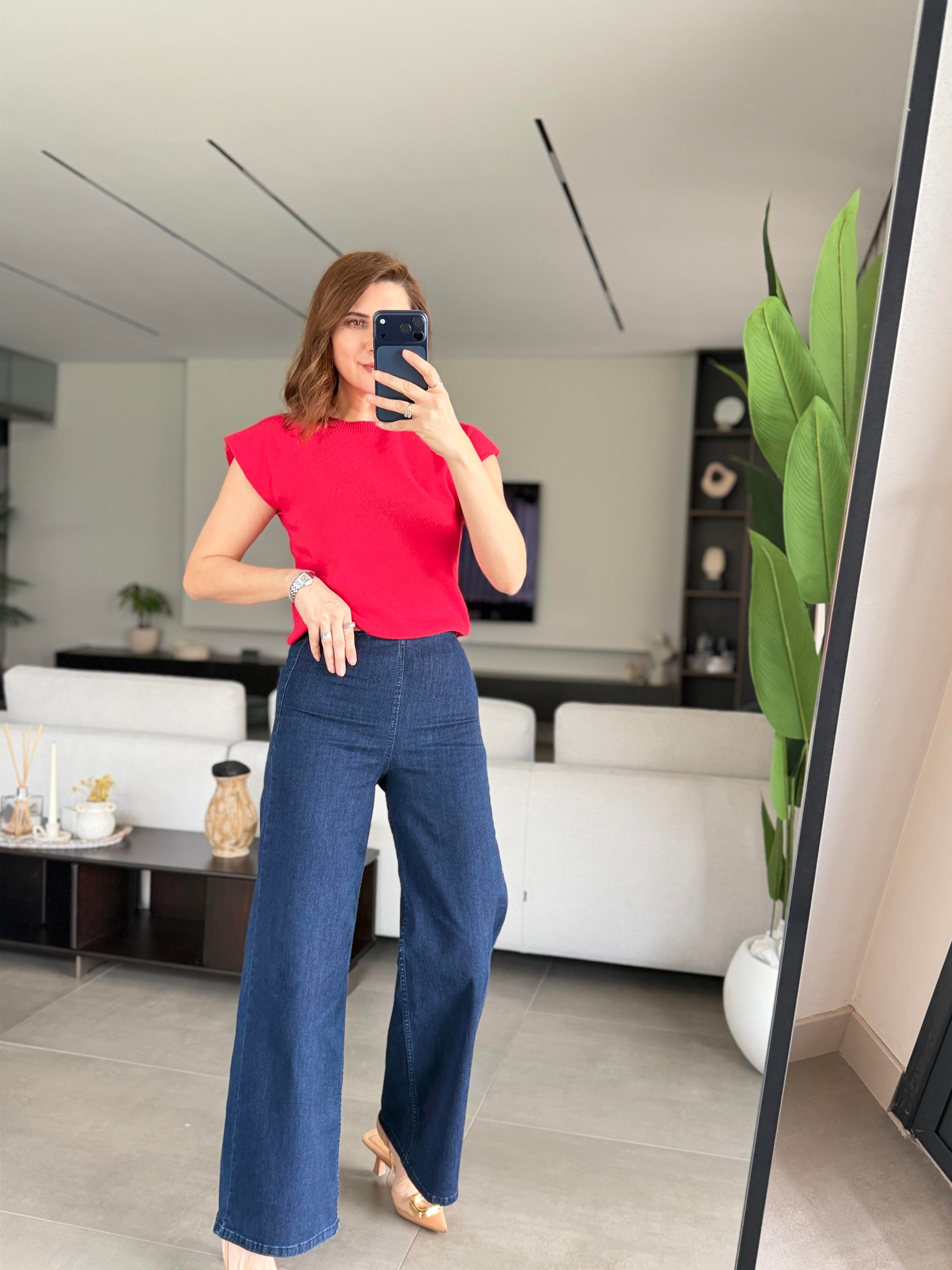 Lacivert Likralı Arka Cepli Palazzo Jean