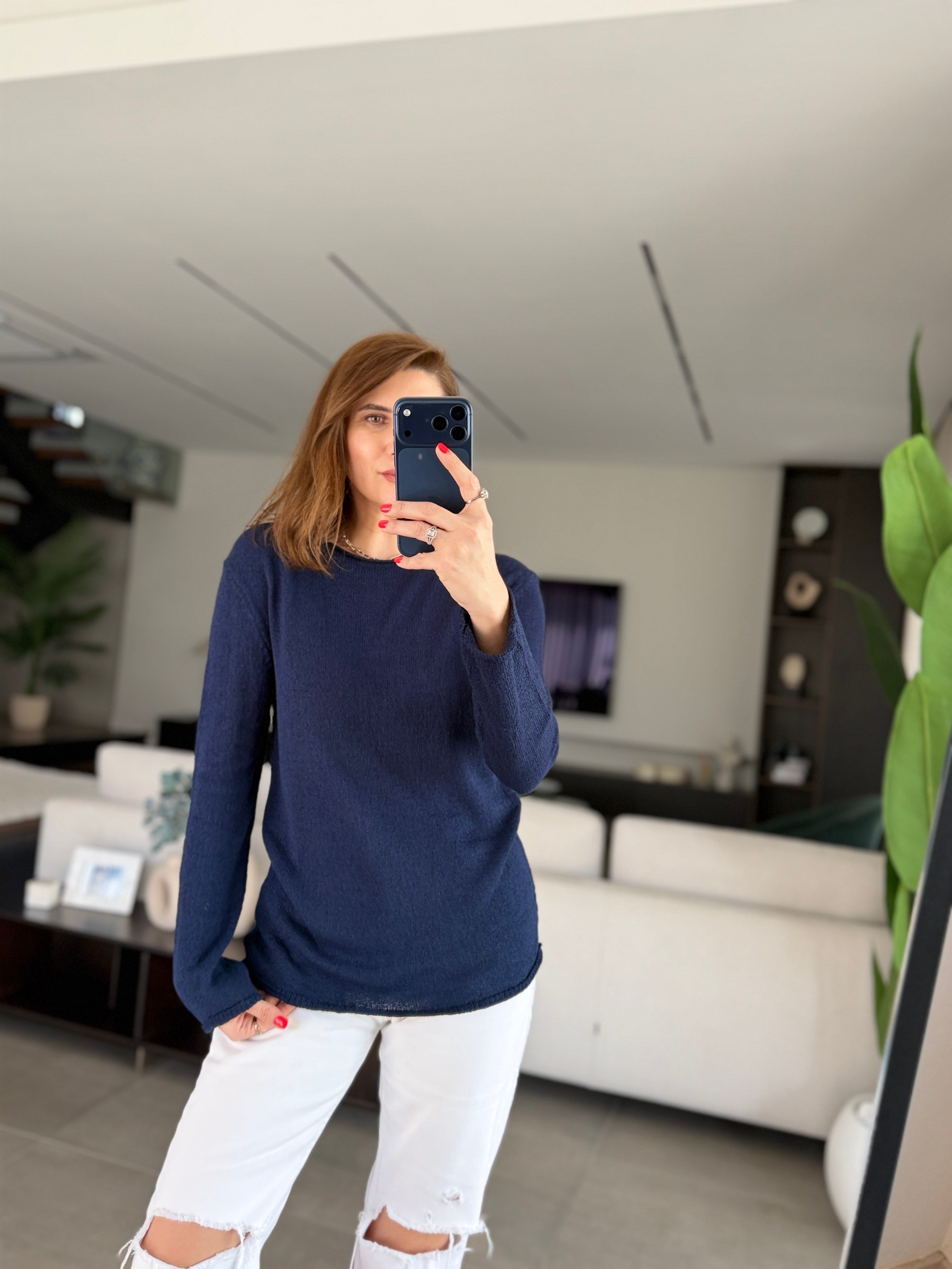 Lacivert Merserize Bluz