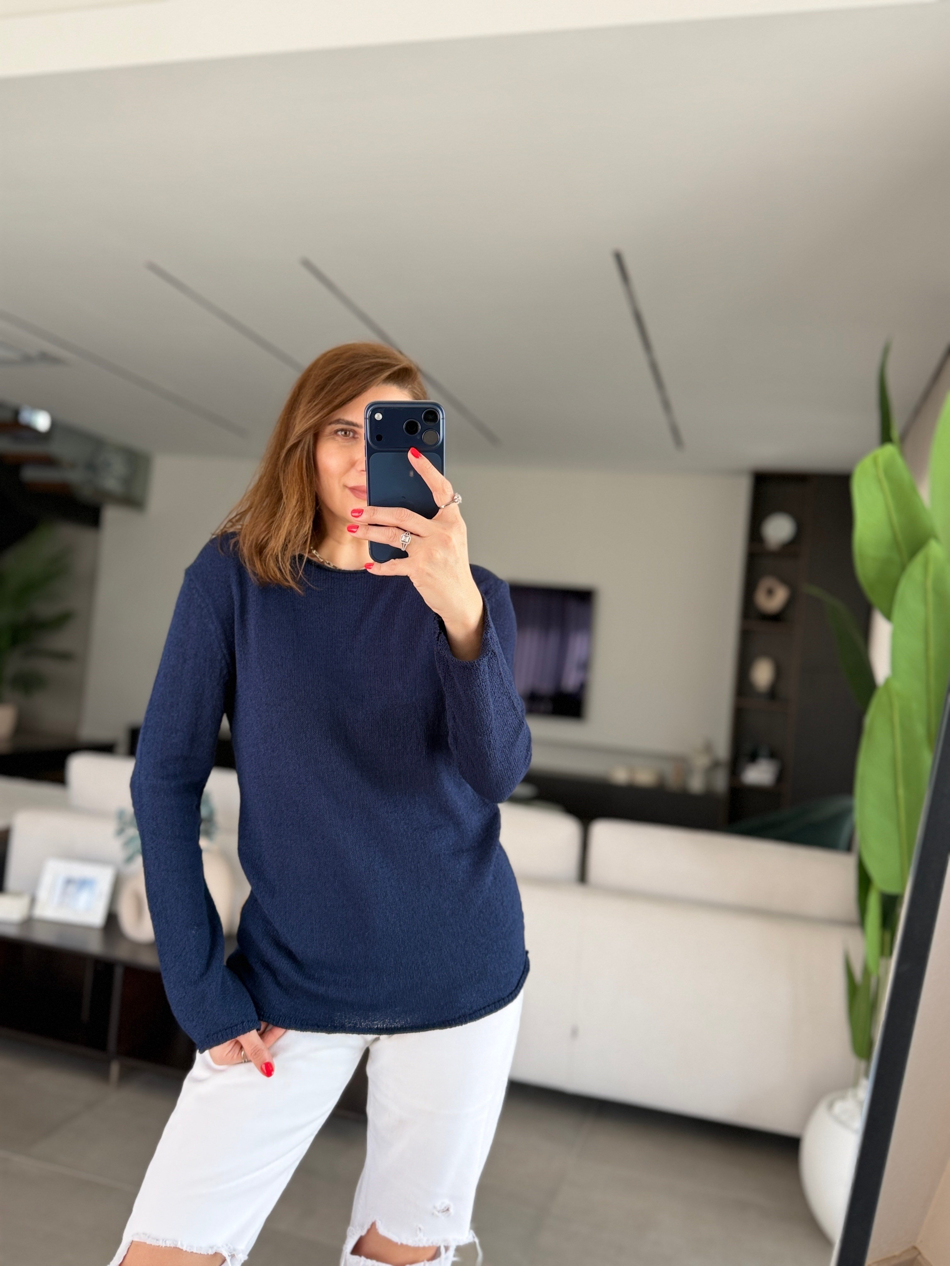 Lacivert Merserize Bluz