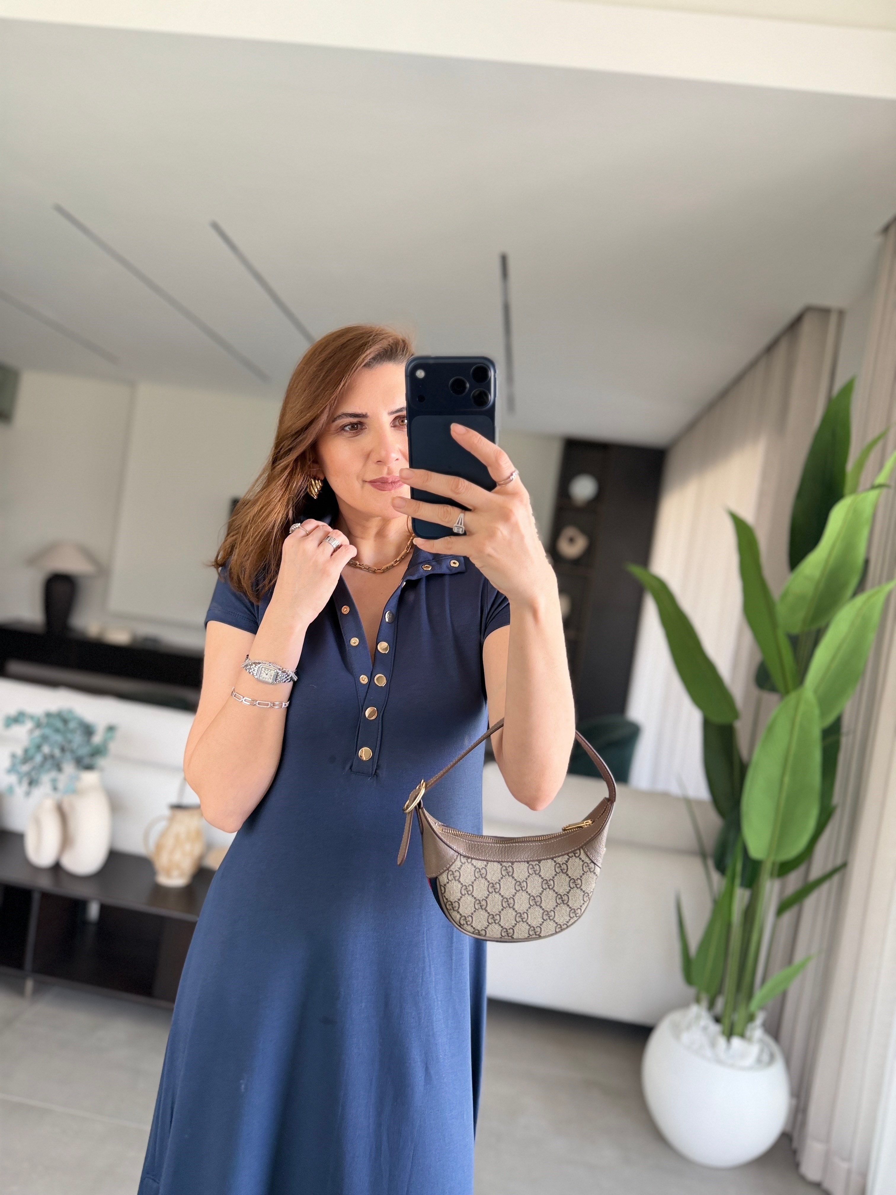 Lacivert Modal Çıtçıt Detaylı Elbise