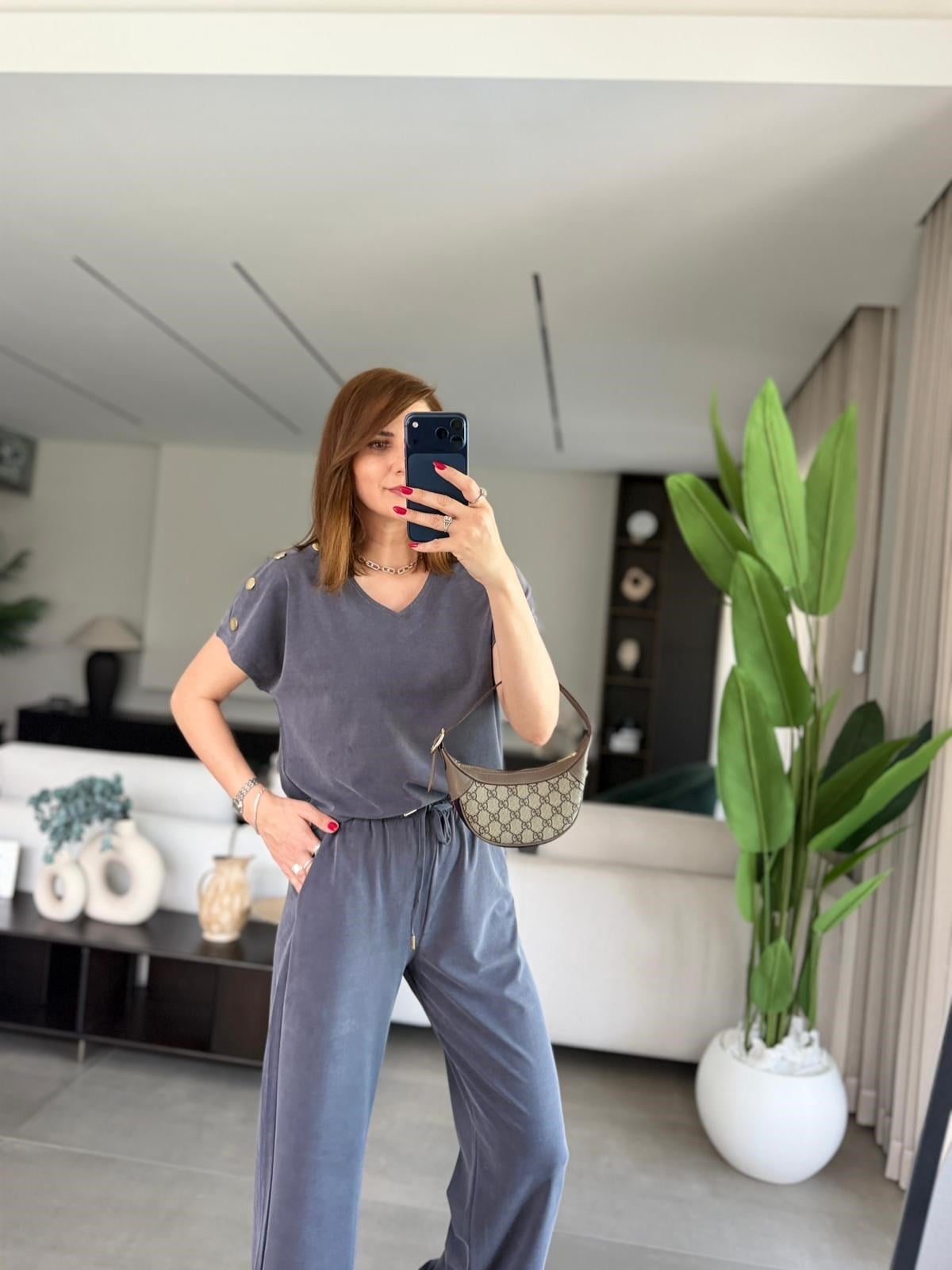 Lacivert Omuz Çıtçıt Detay Pike Takım