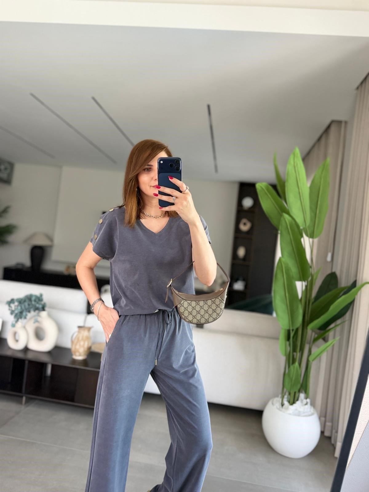 Lacivert Omuz Çıtçıt Detay Pike Takım