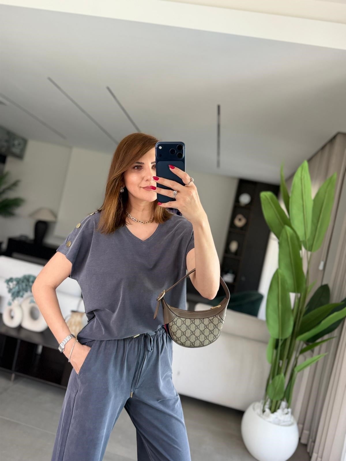 Lacivert Omuz Çıtçıt Detay Pike Takım