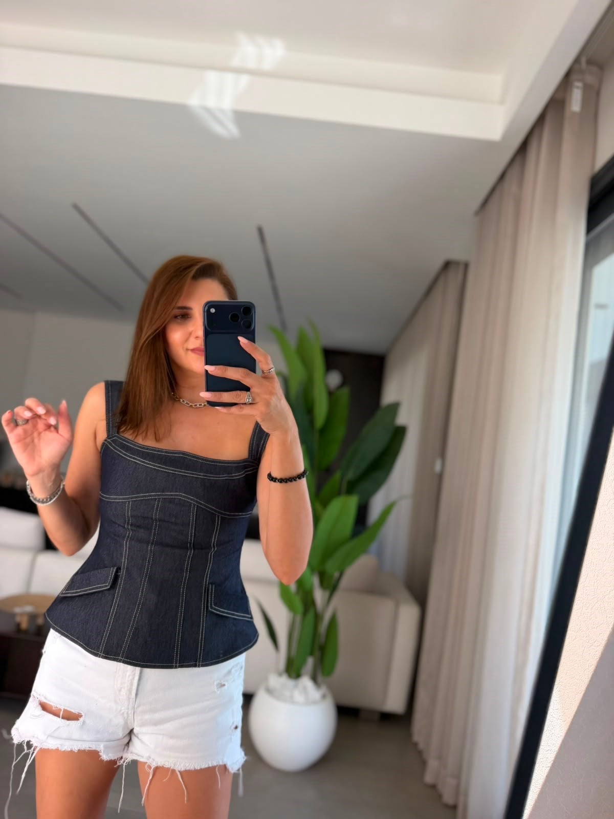 Lacivert Ön Cepli Kot Bluz