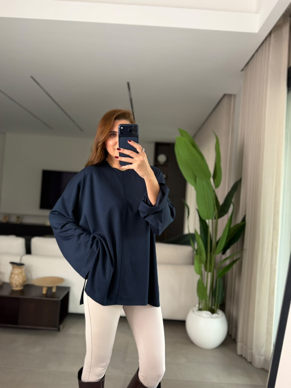 Lacivert Oys Bağlamalı Bluz
