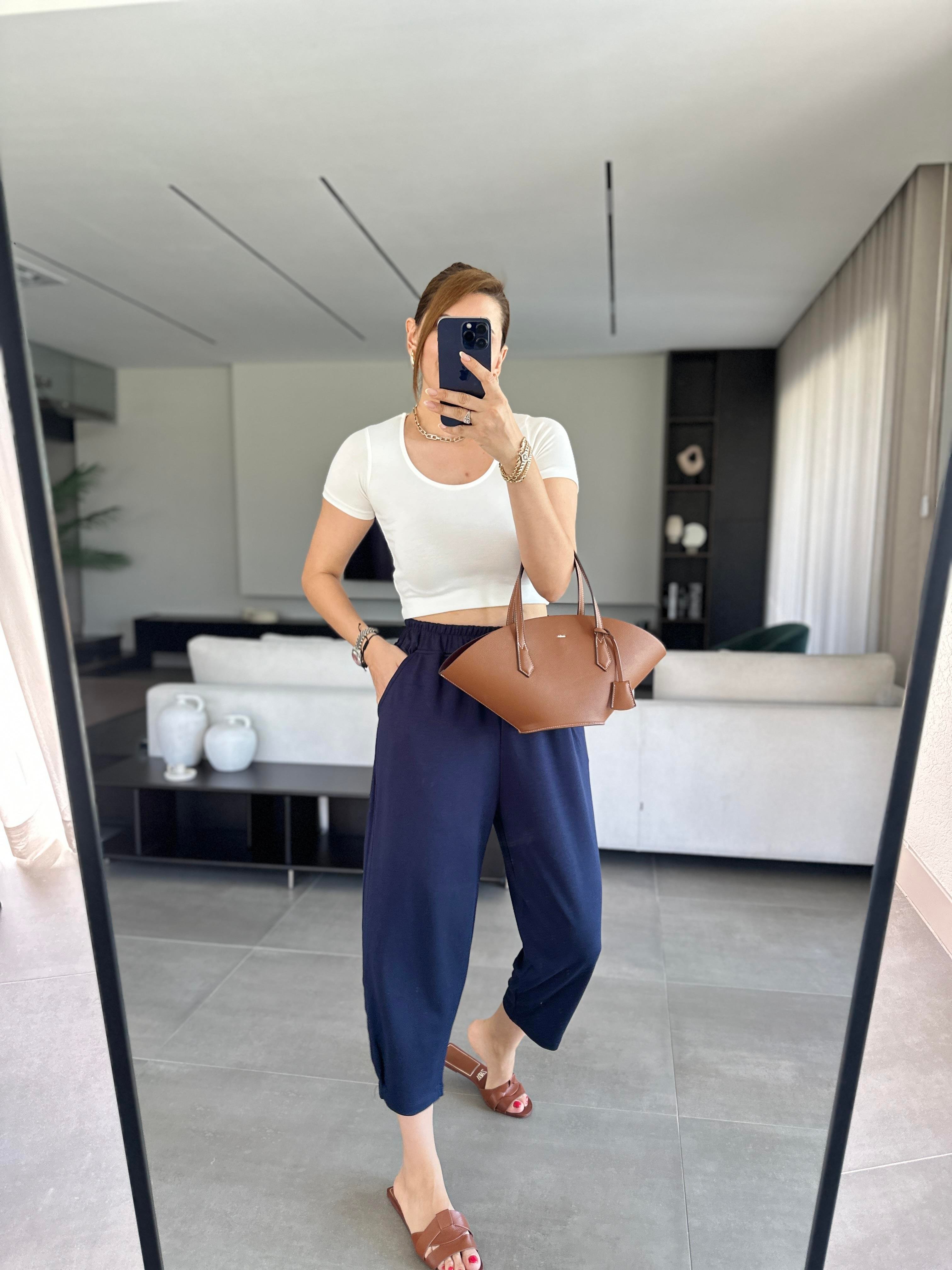 Lacivert Paça Tutturmalı Modal Pantolon