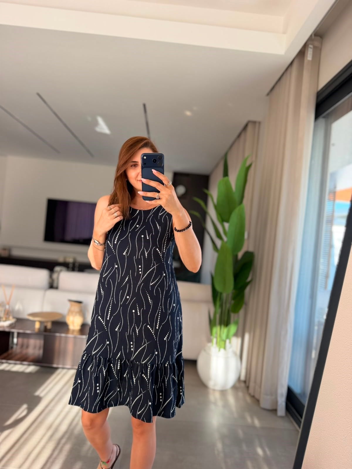 Lacivert Puanlı Fırfırlı Elbise