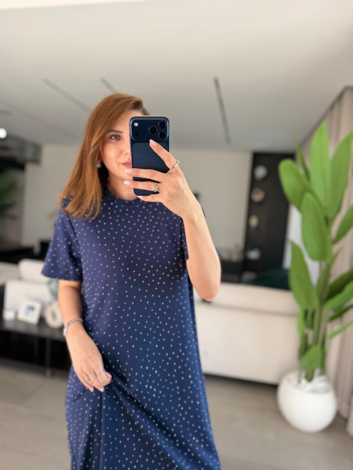 Lacivert Pullu Kısa Kollu Elbise