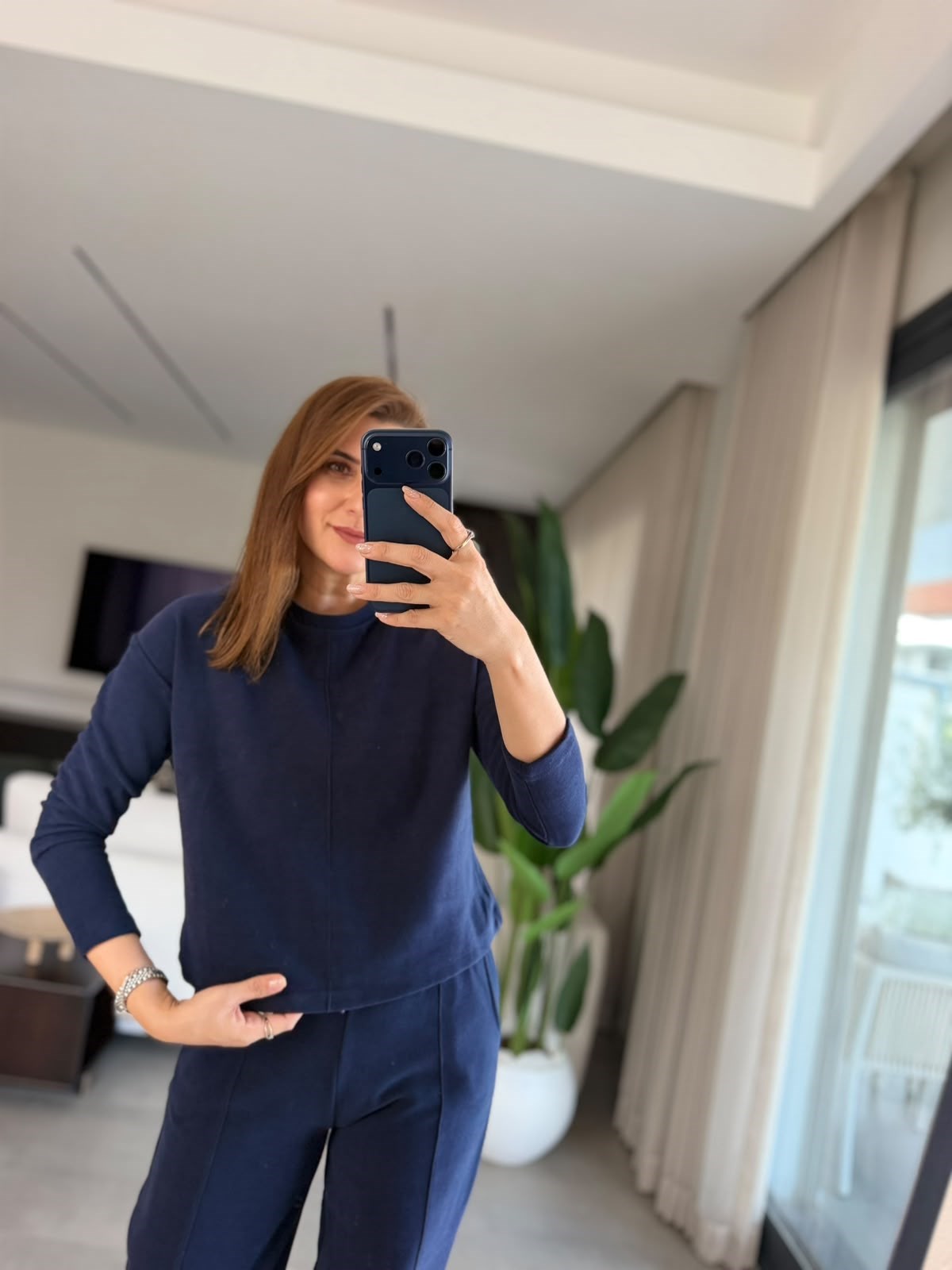 Lacivert Selanik Ortası Çimalı Bluz