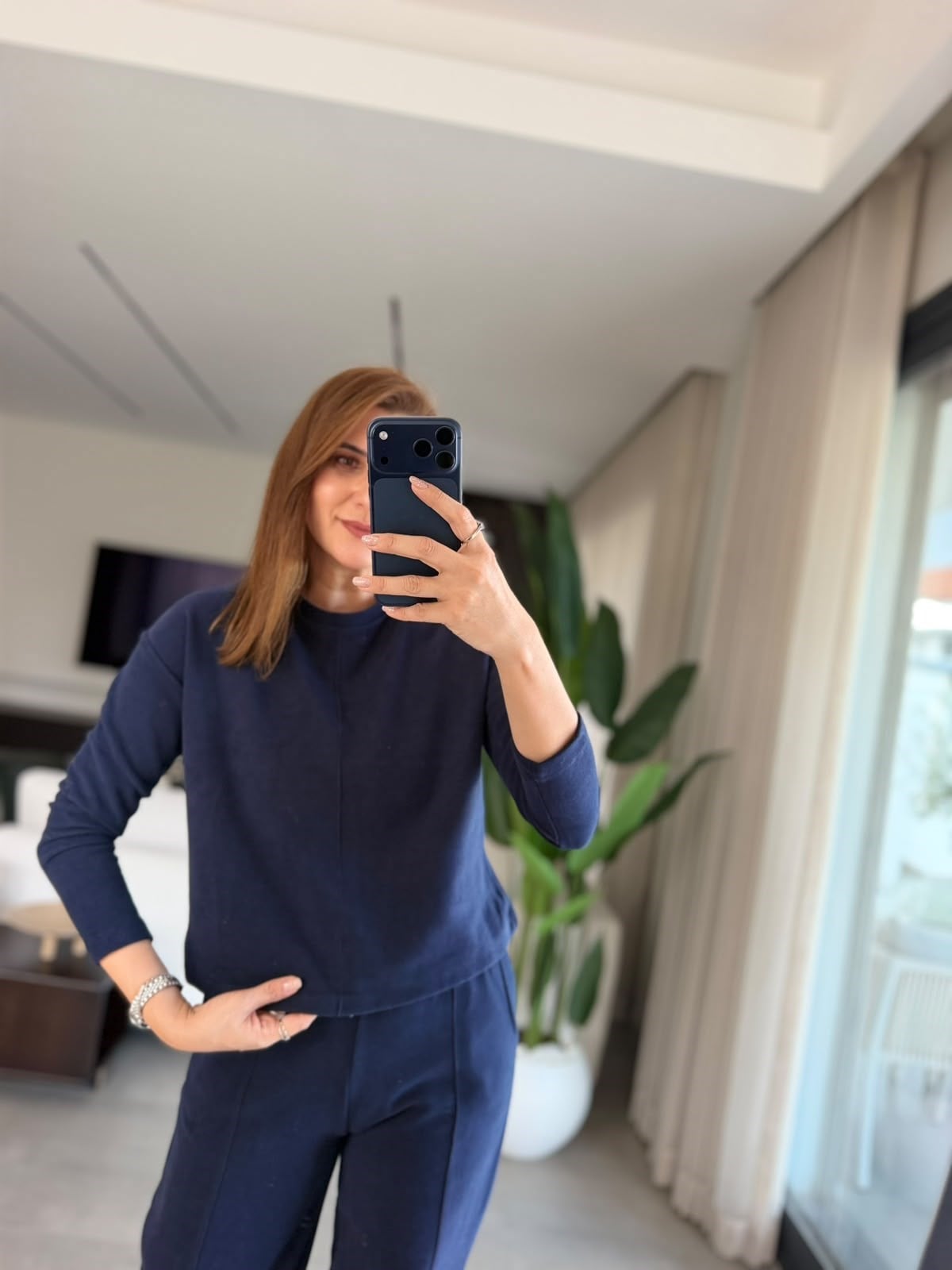 Lacivert Selanik Ortası Çimalı Bluz