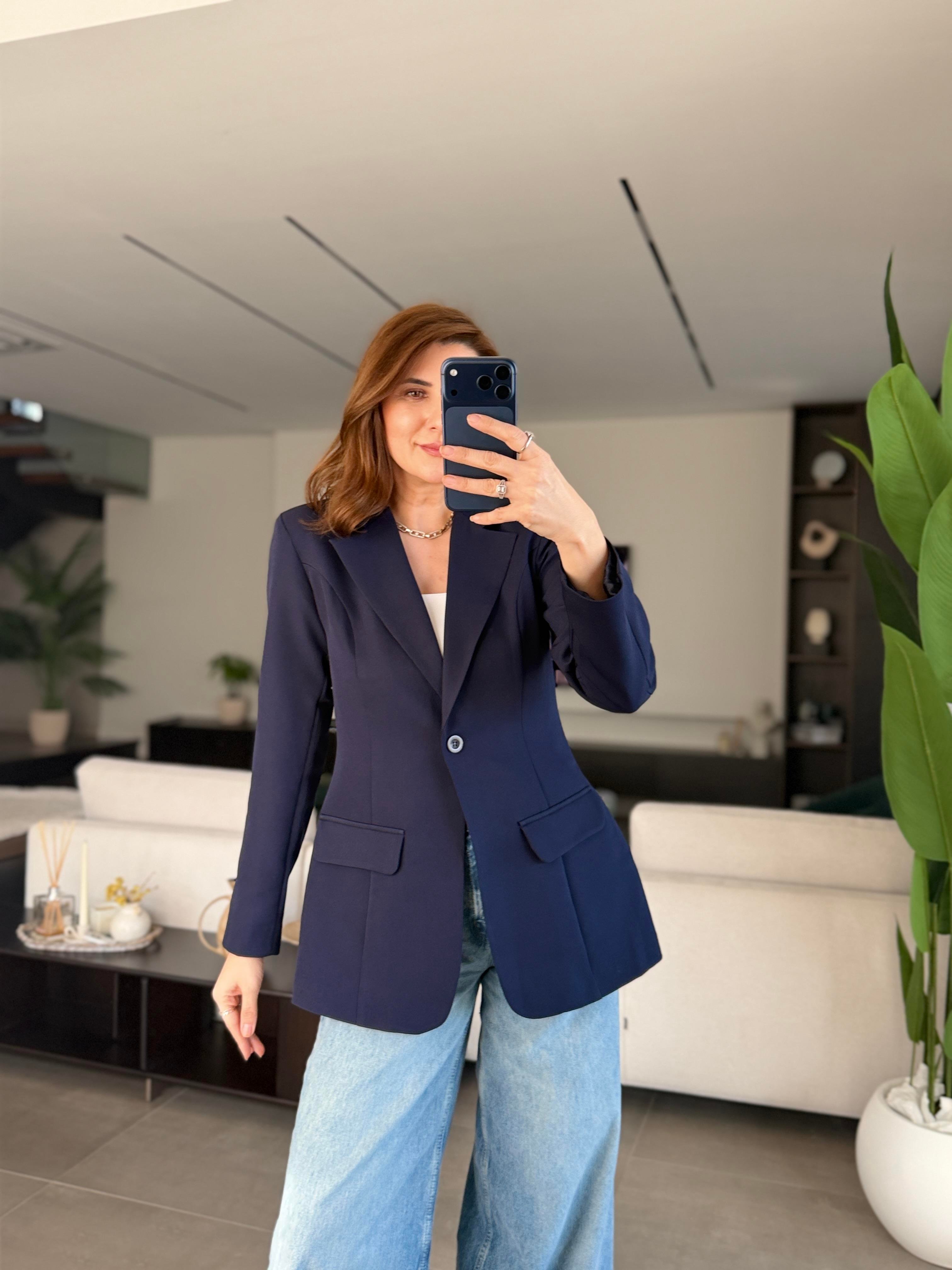 Lacivert Tek Düğme Hürrem Blazer Ceket