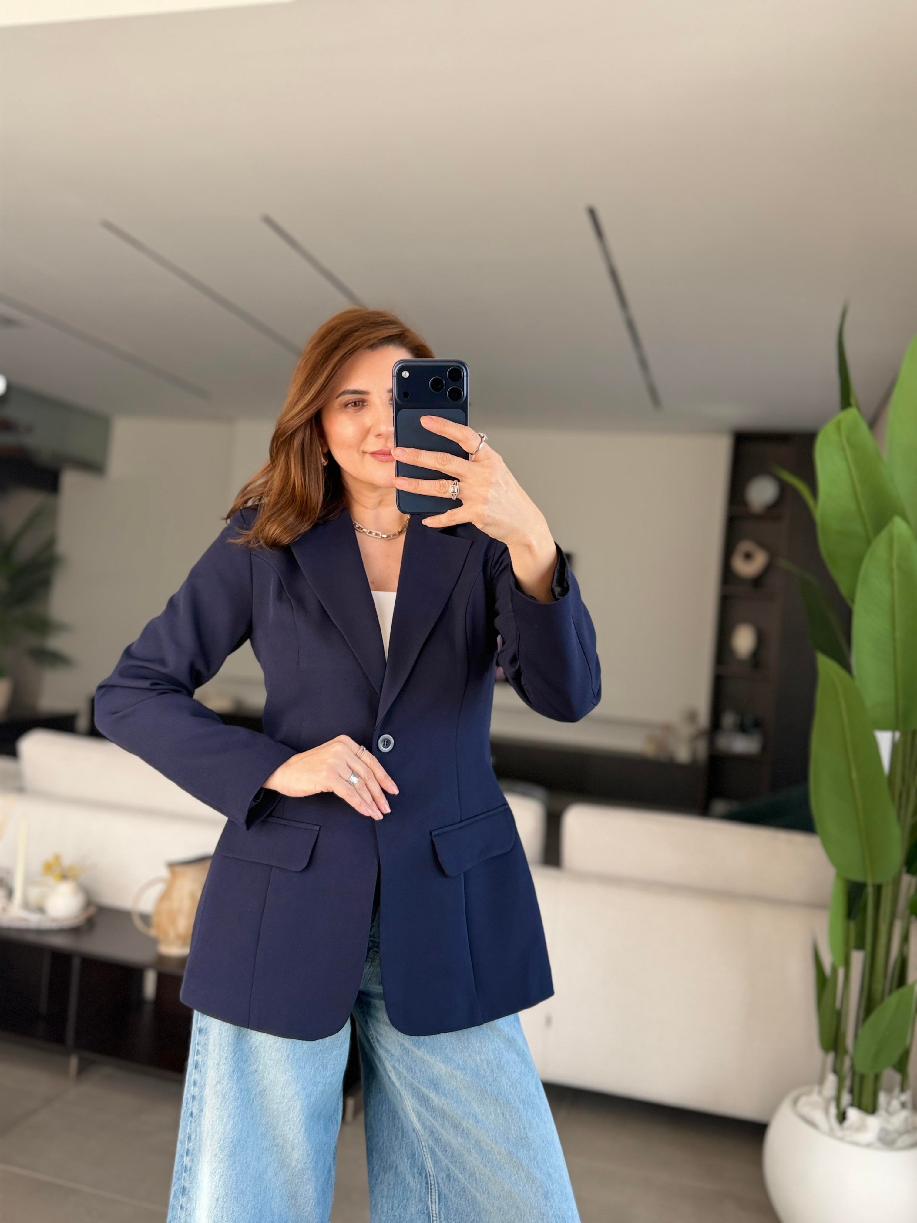 Lacivert Tek Düğme Hürrem Blazer Ceket
