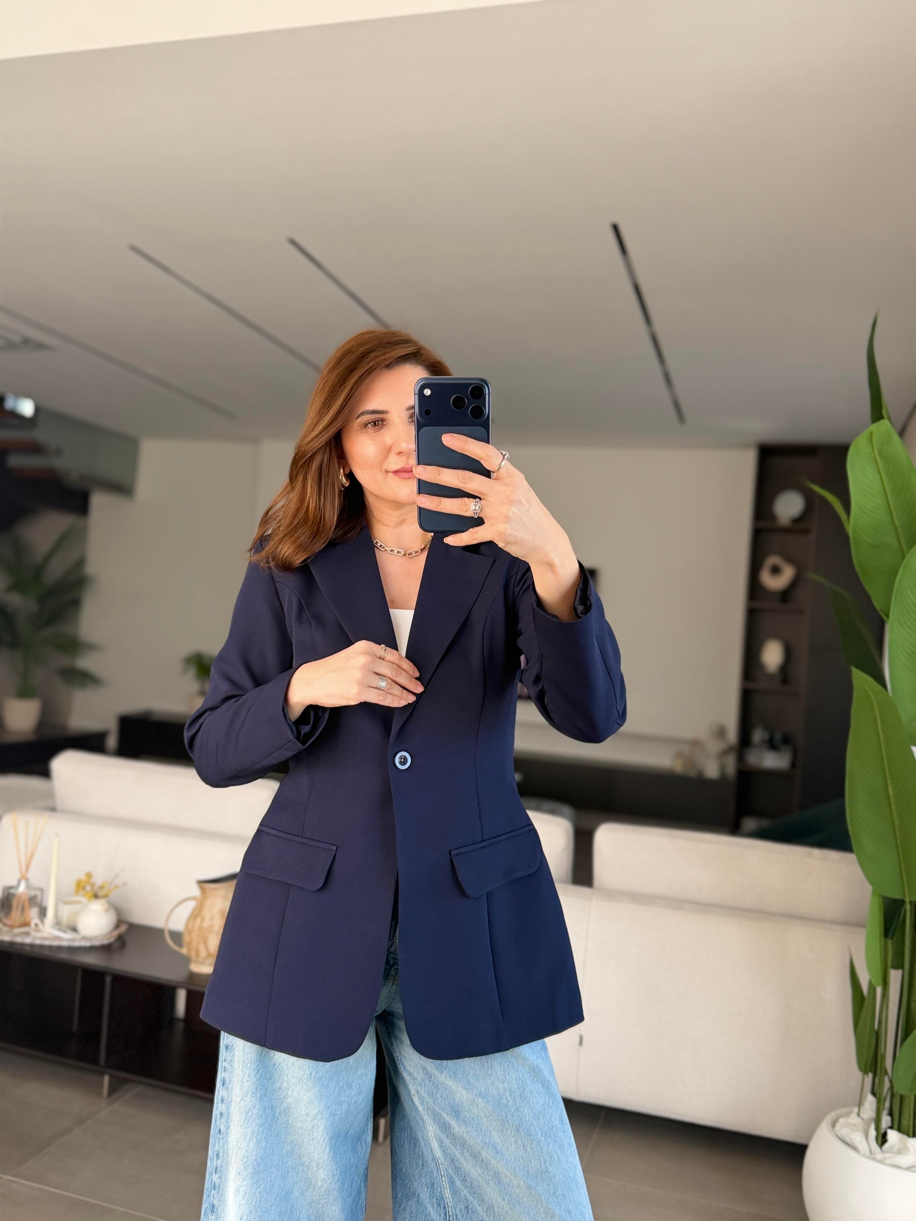 Lacivert Tek Düğme Hürrem Blazer Ceket