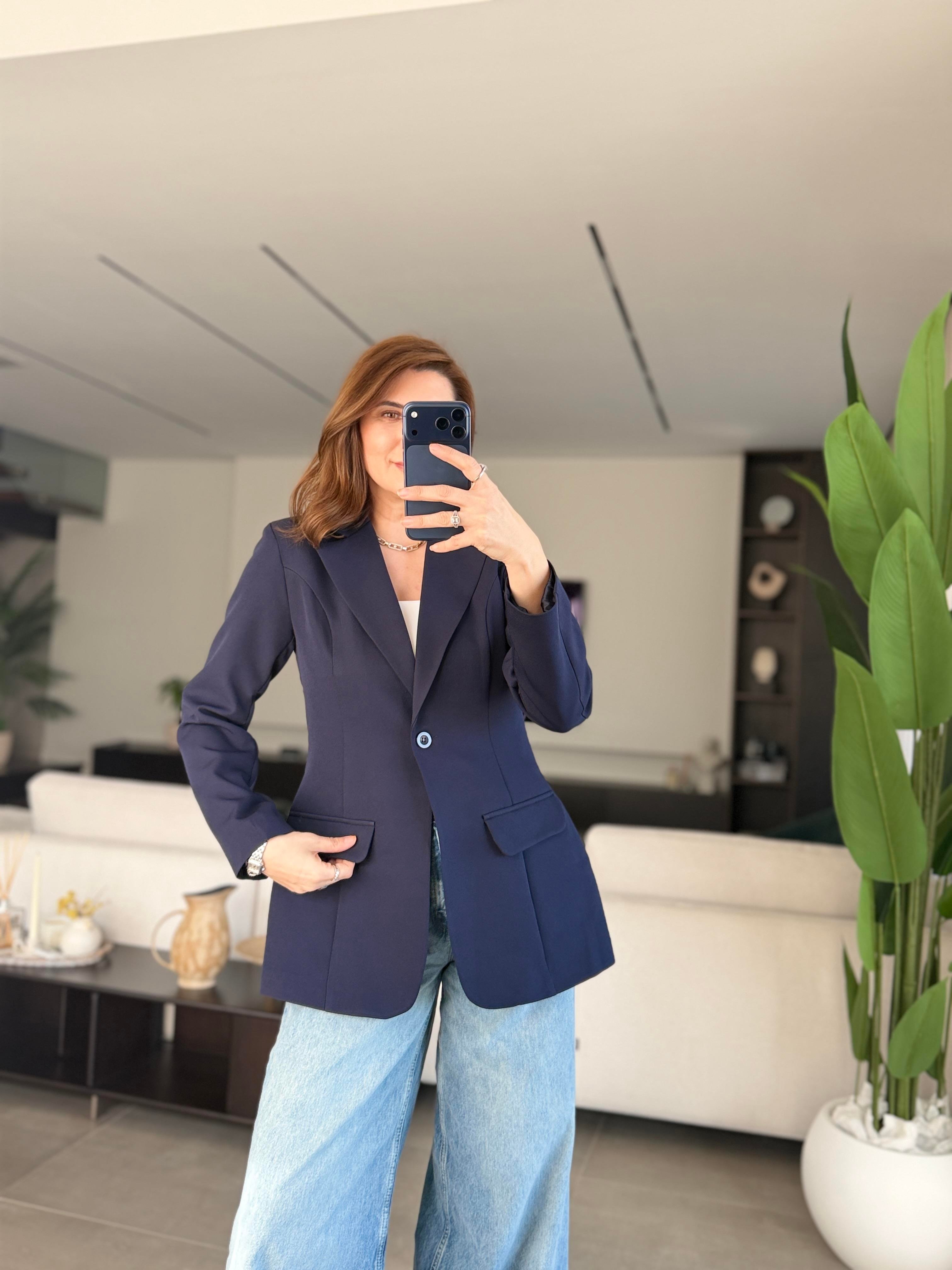 Lacivert Tek Düğme Hürrem Blazer Ceket