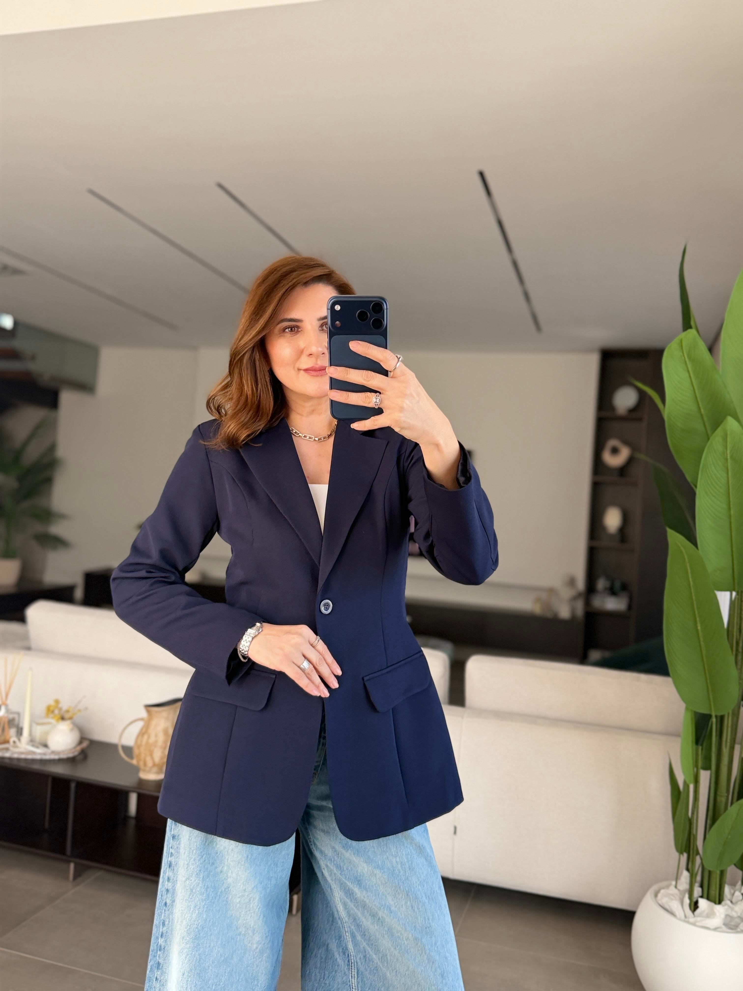 Lacivert Tek Düğme Hürrem Blazer Ceket
