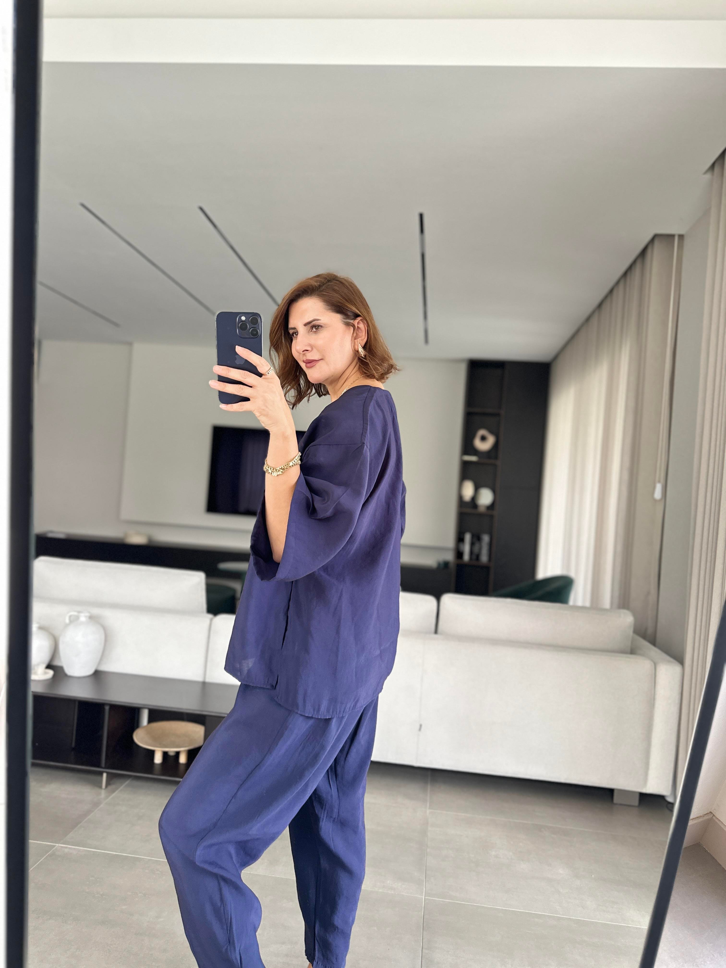Lacivert  Tek Düğmeli Yarım Kol Takım