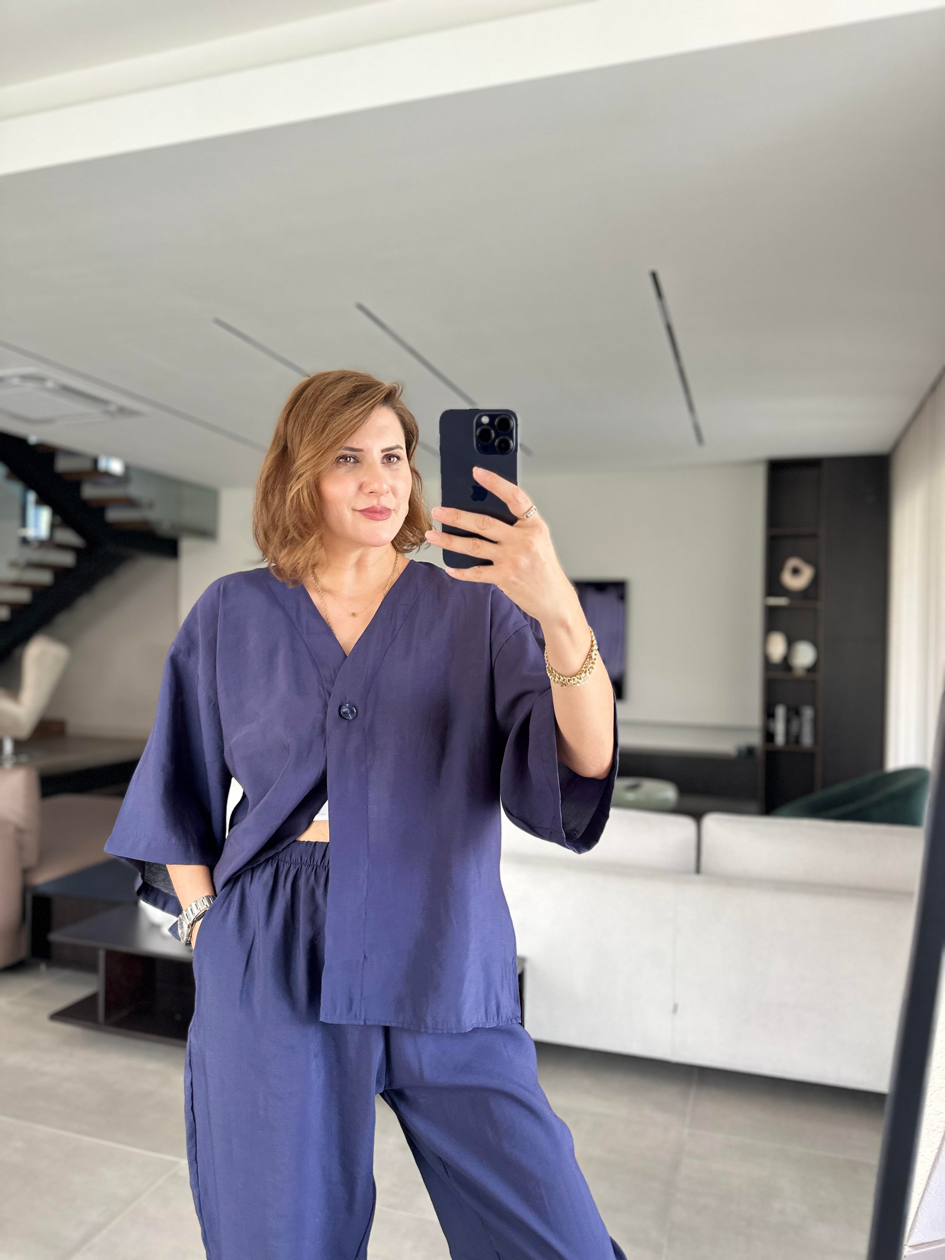Lacivert  Tek Düğmeli Yarım Kol Takım