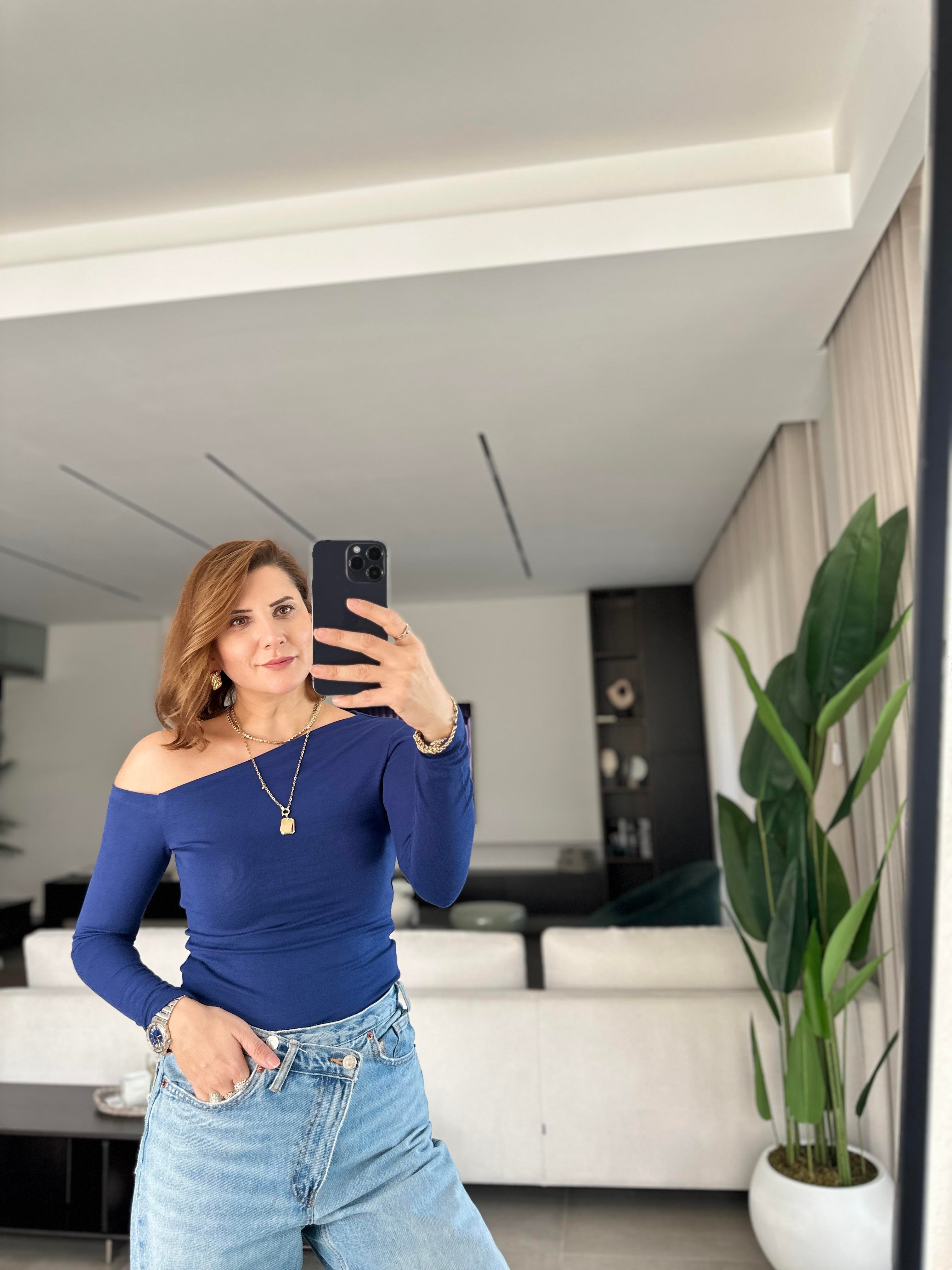 Lacivert Tek Omuz Açık Bluz
