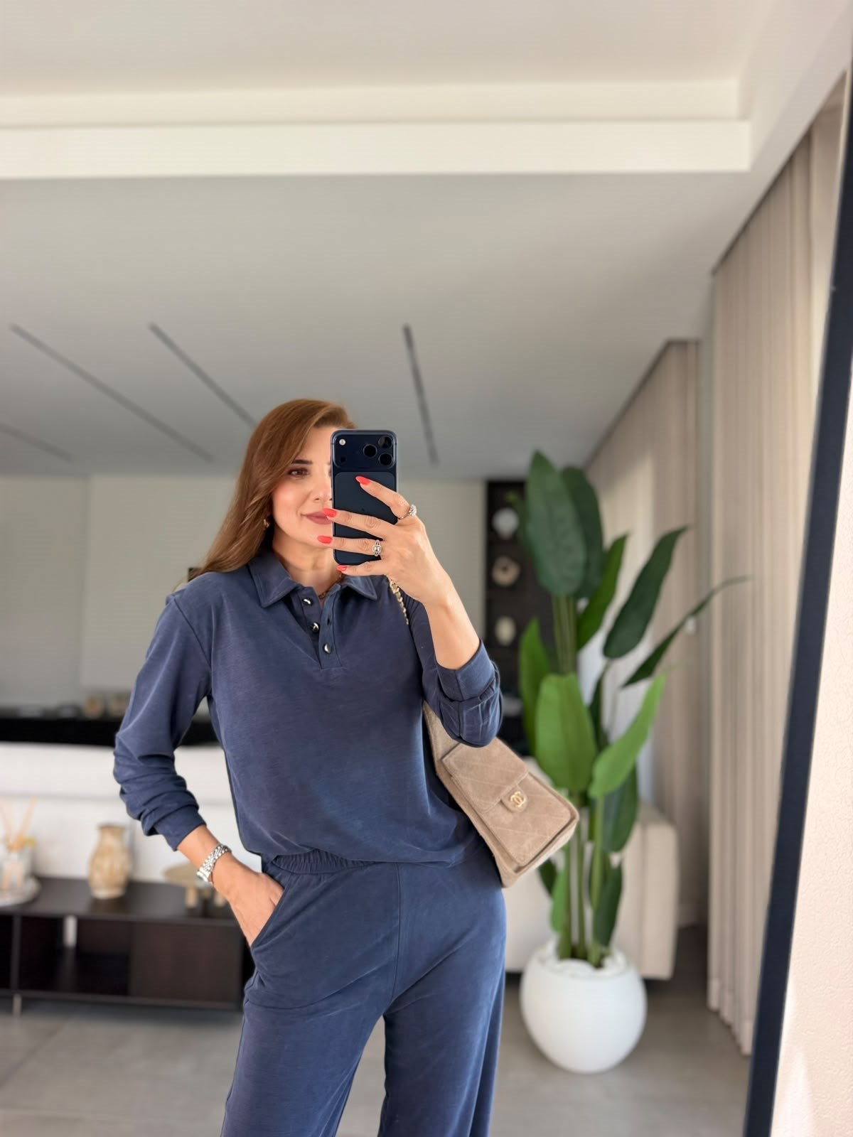 Lacivert Üç Düğmeli Yakalı Pike Takım