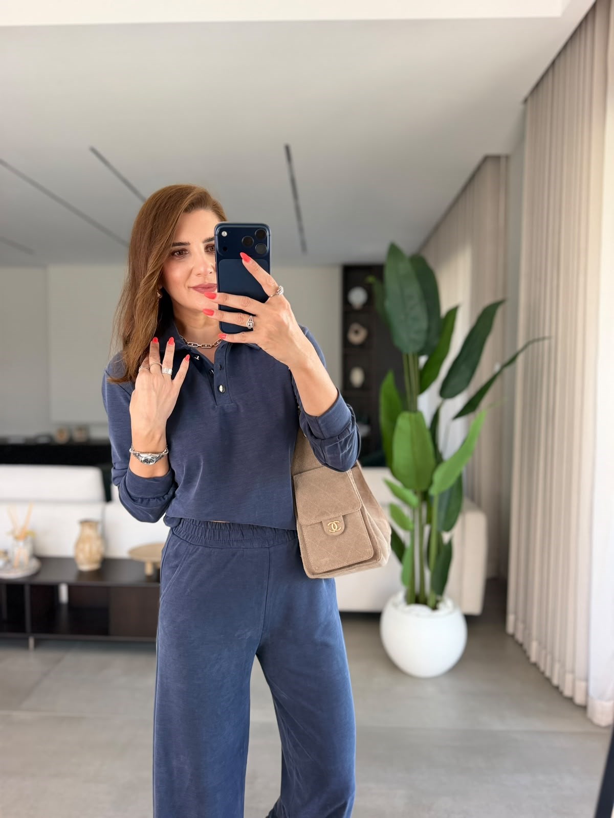 Lacivert Üç Düğmeli Yakalı Pike Takım