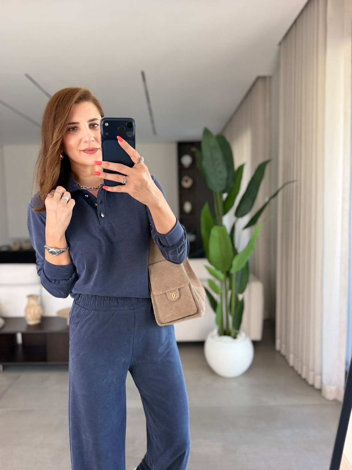 Lacivert Üç Düğmeli Yakalı Pike Takım
