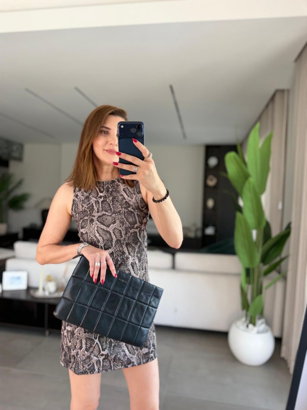 Leopar Desen Arka Fermuarlı Kısa Elbise