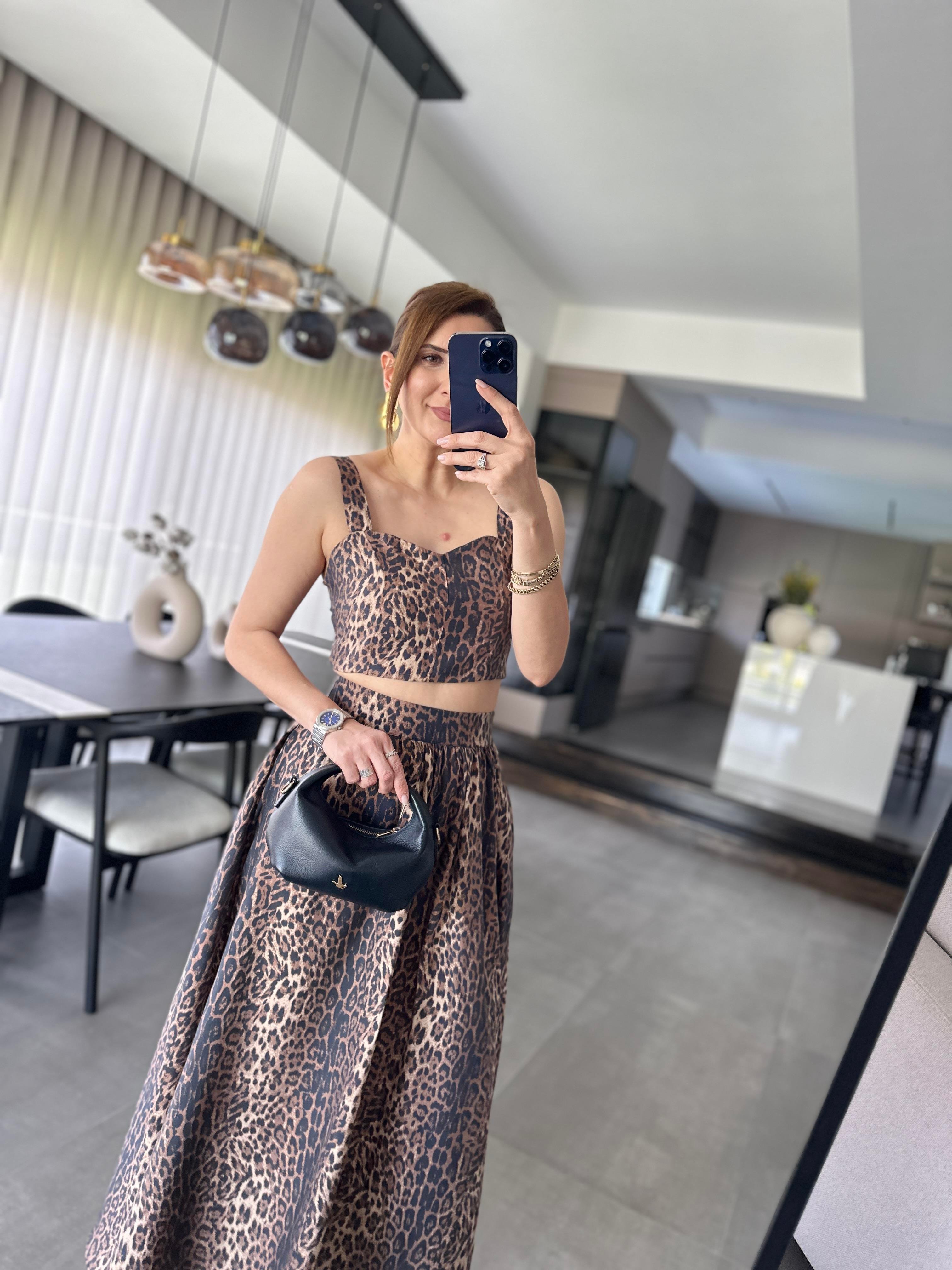 Leopar Desenli Etek Takım
