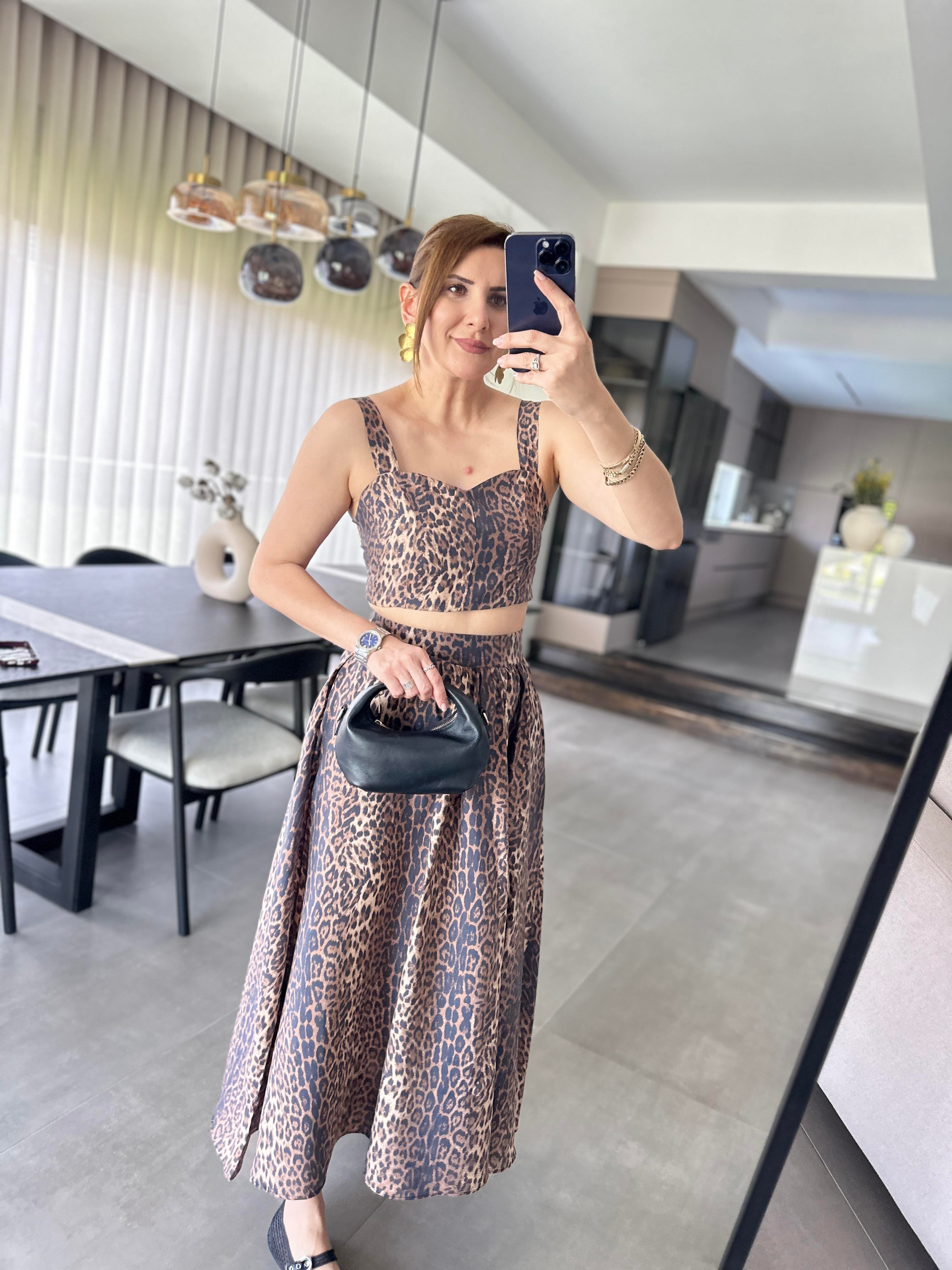 Leopar Desenli Etek Takım