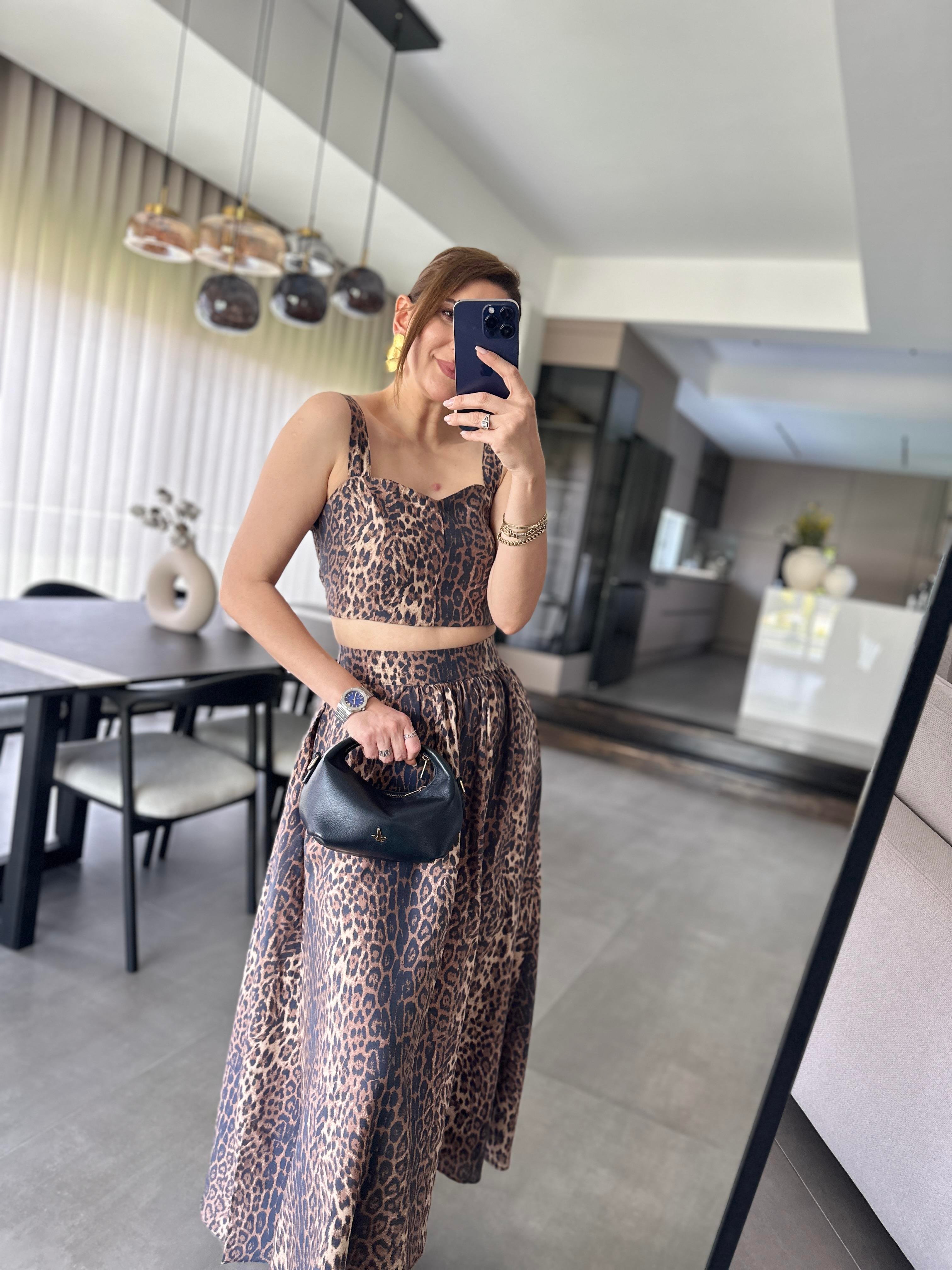 Leopar Desenli Etek Takım