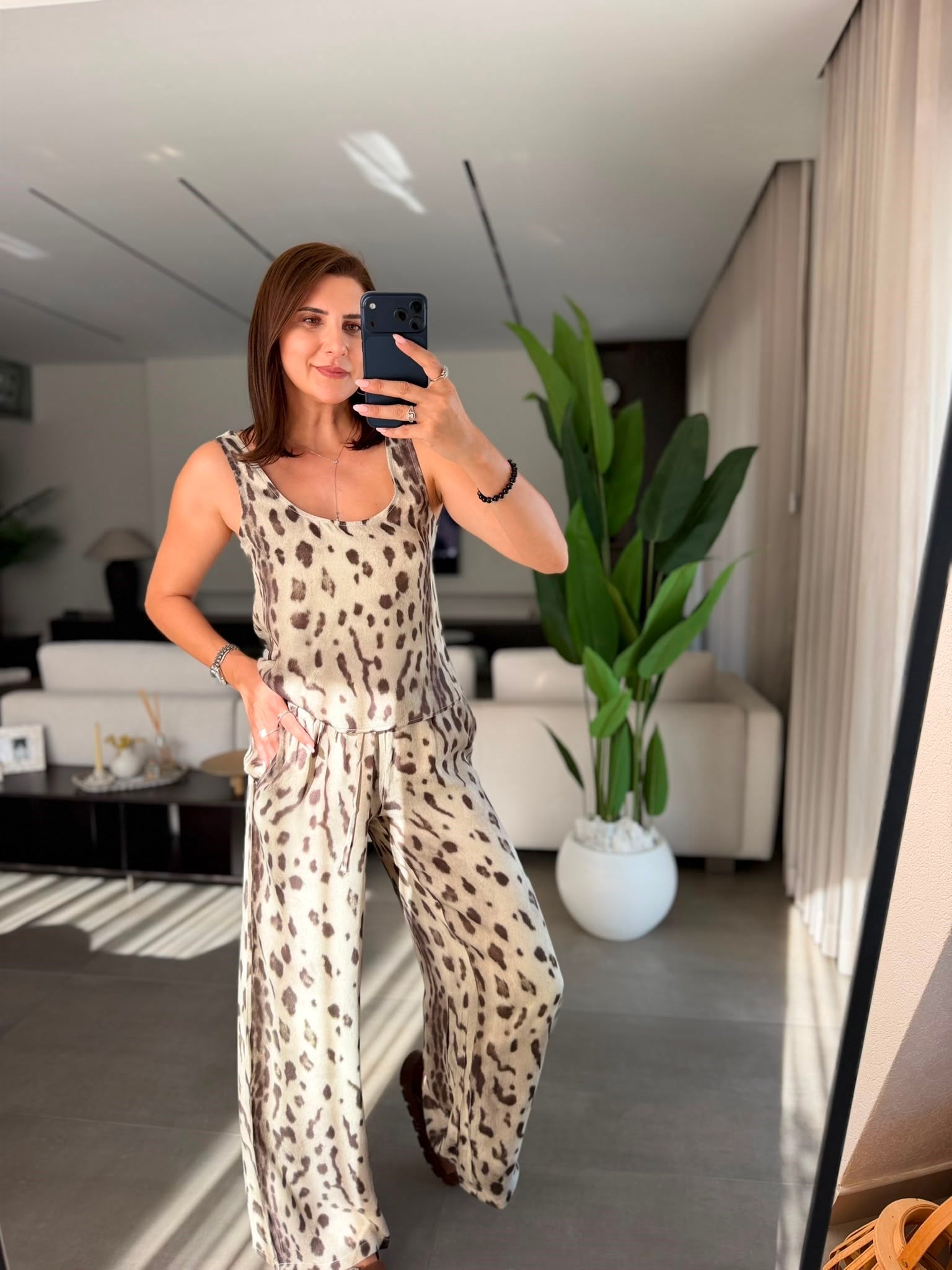 Leopar Desenli Saten Atlet Takım