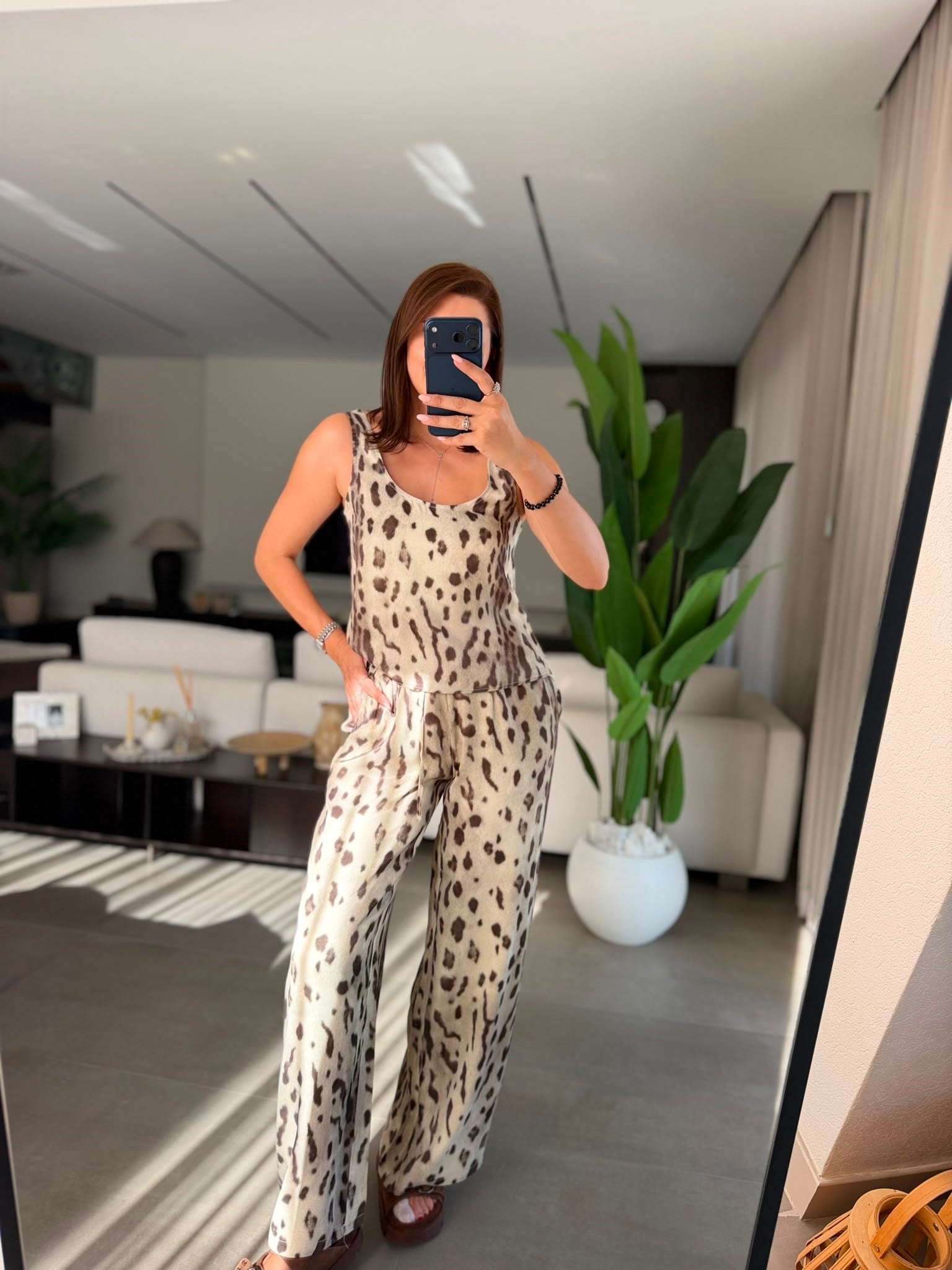 Leopar Desenli Saten Atlet Takım