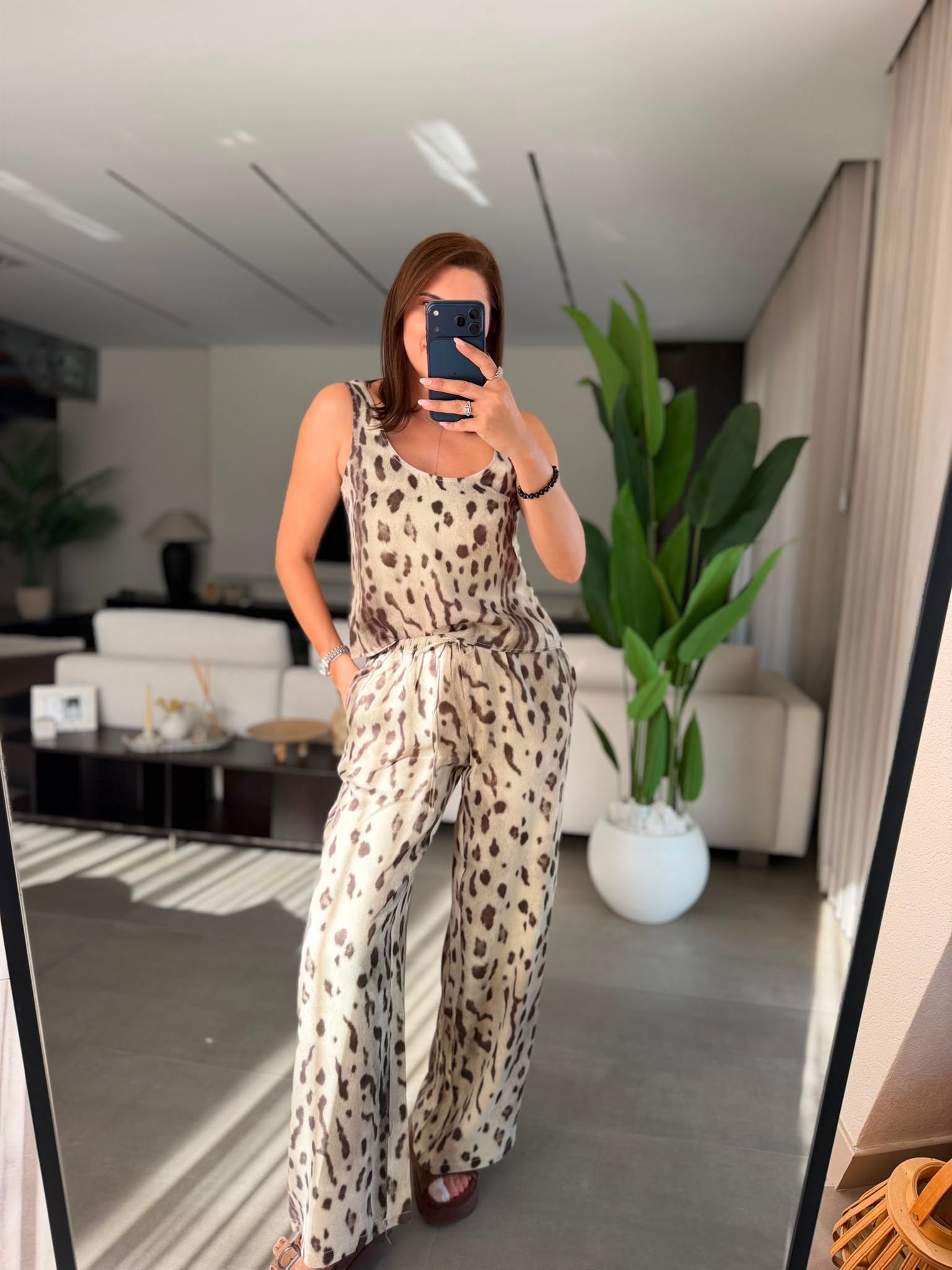 Leopar Desenli Saten Atlet Takım