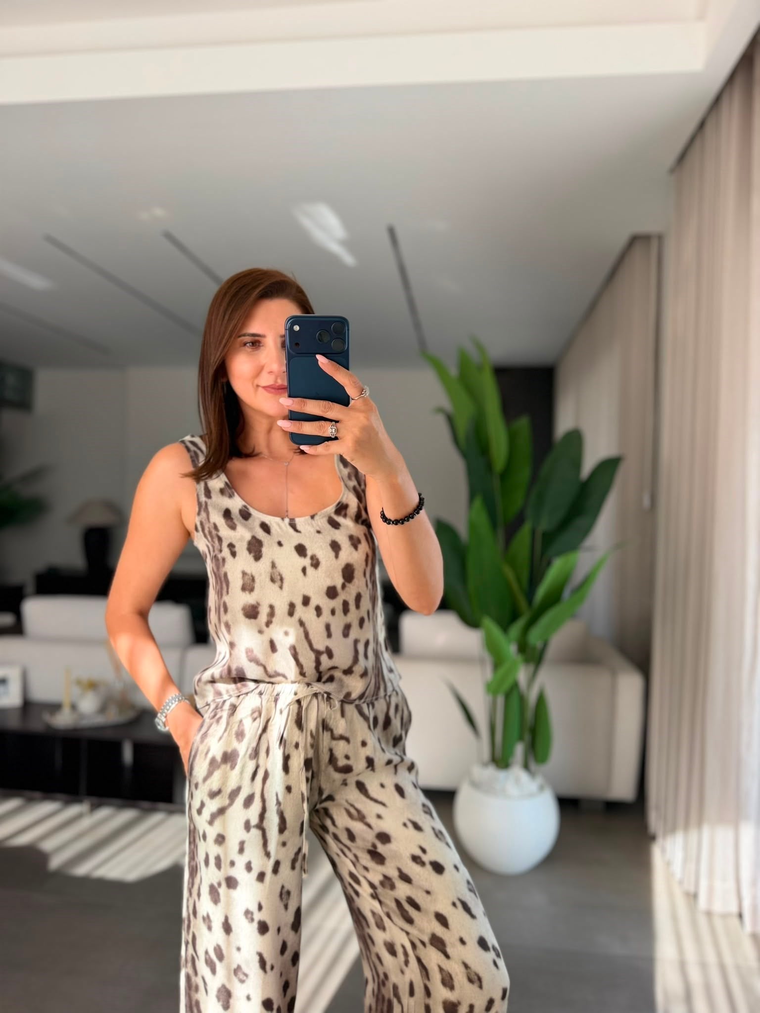 Leopar Desenli Saten Atlet Takım