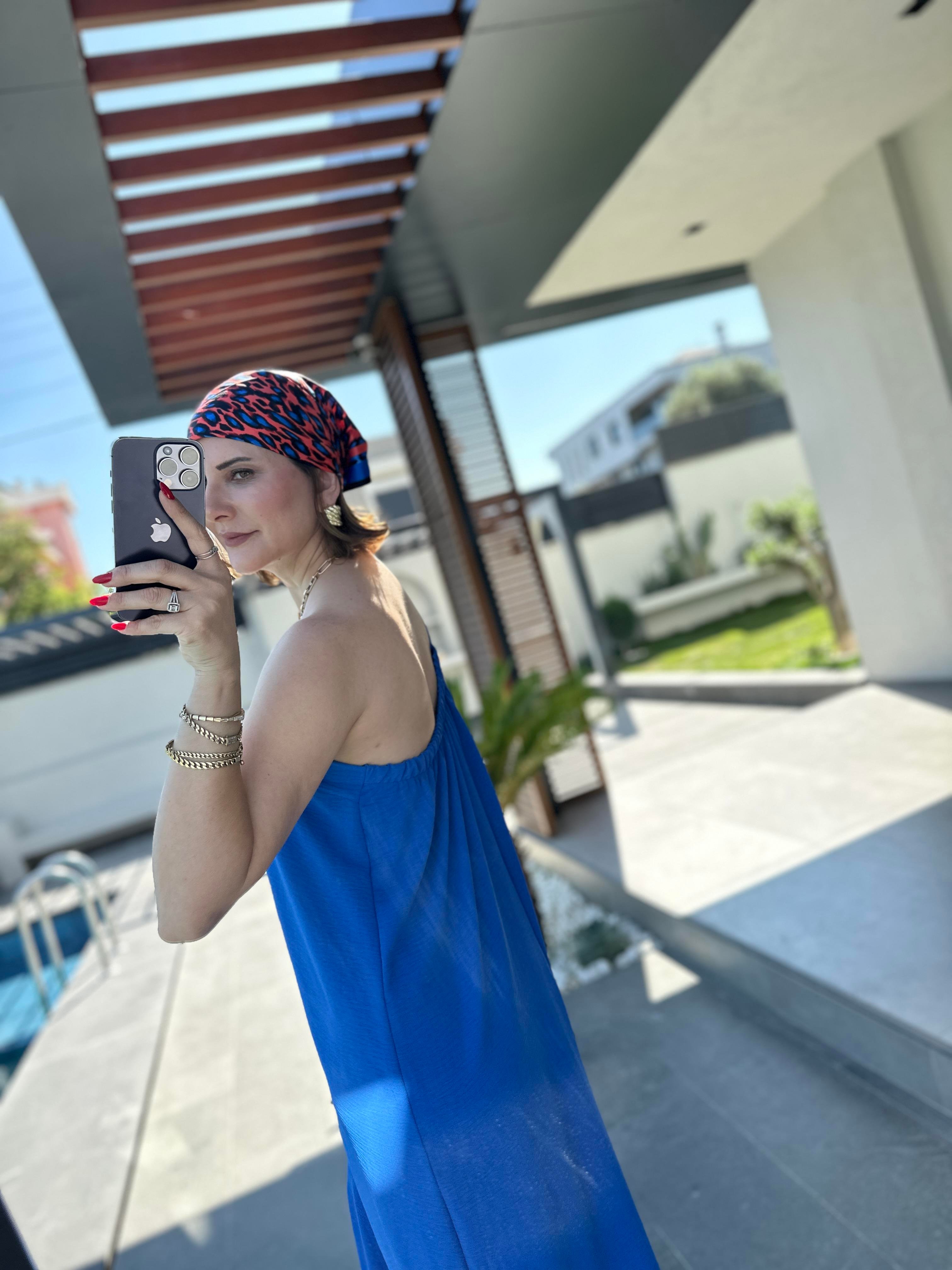 Mavi Tek Omuz Elbise