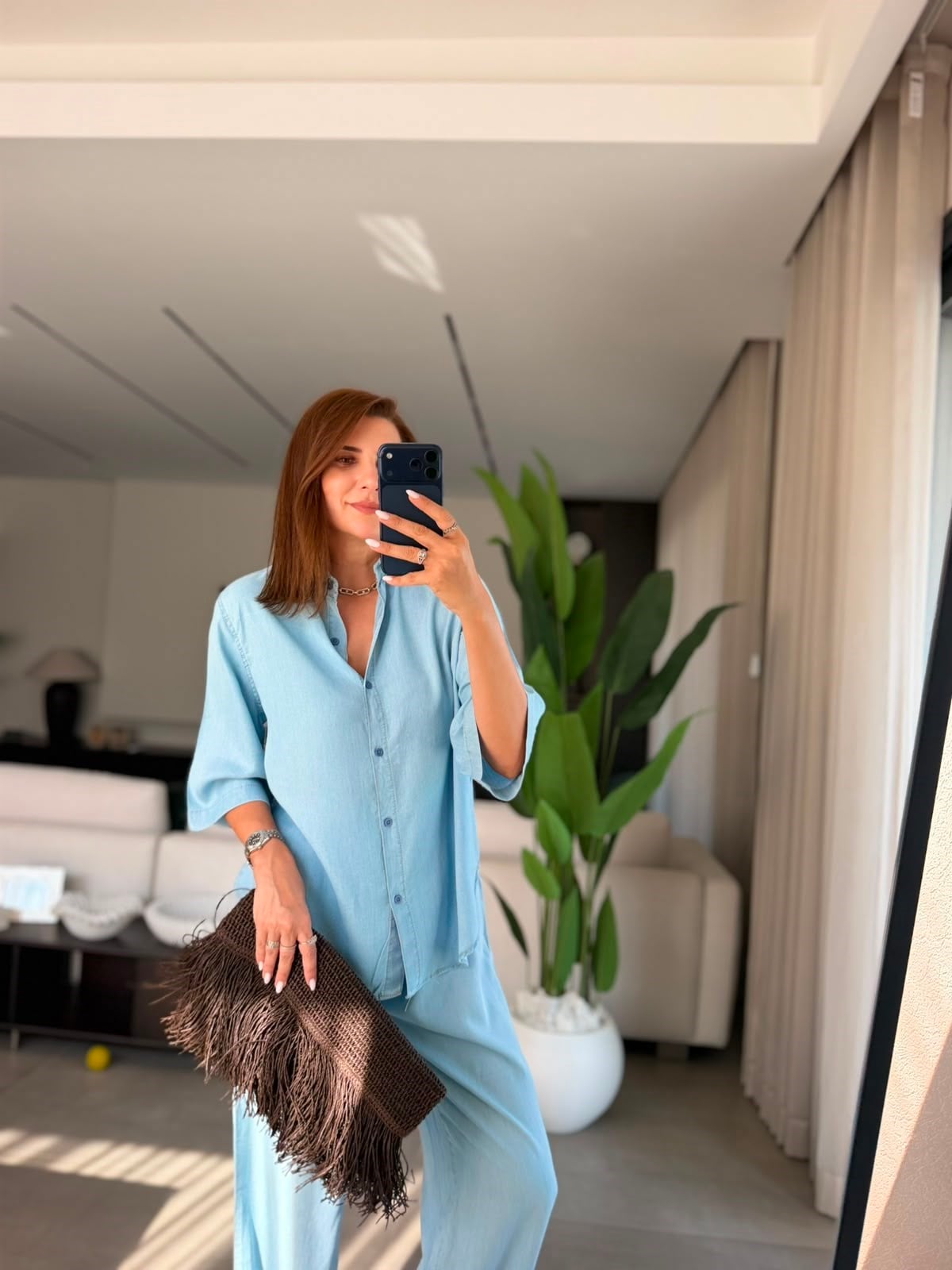 Mavi Yarım Kol Liya Tencel Takım