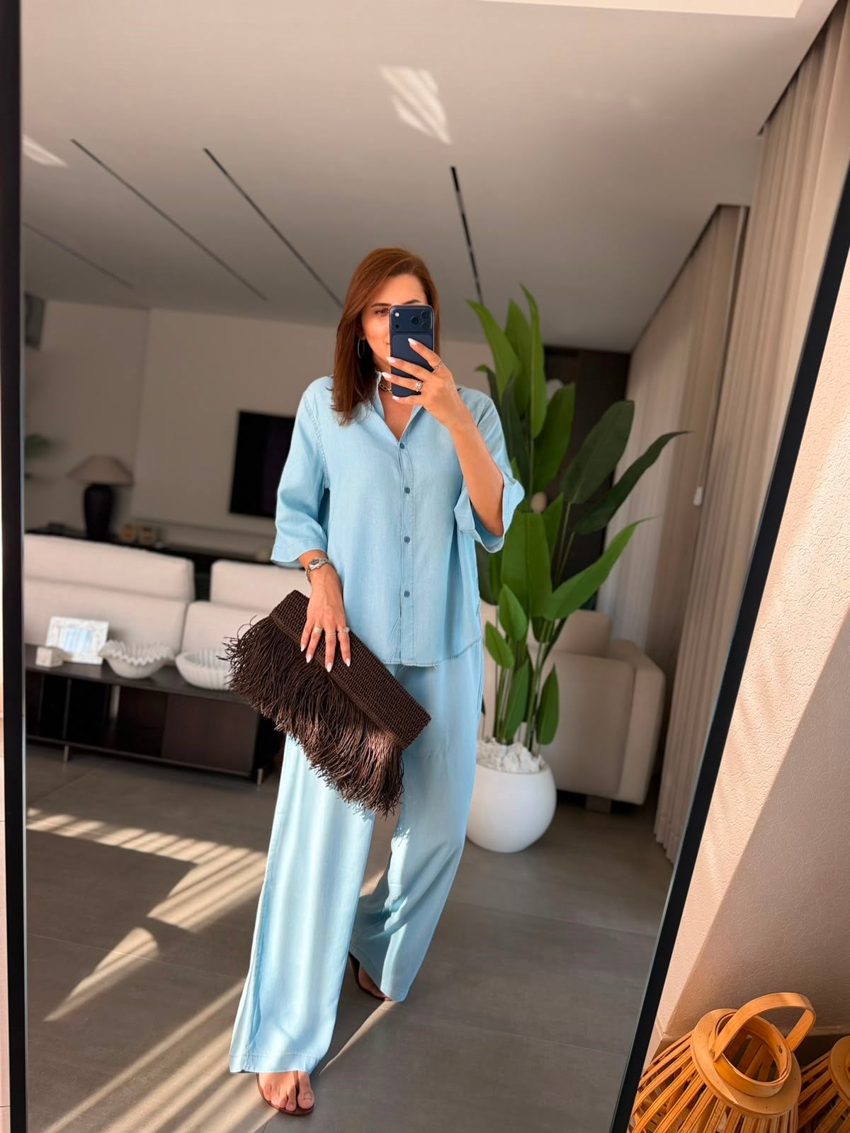 Mavi Yarım Kol Liya Tencel Takım