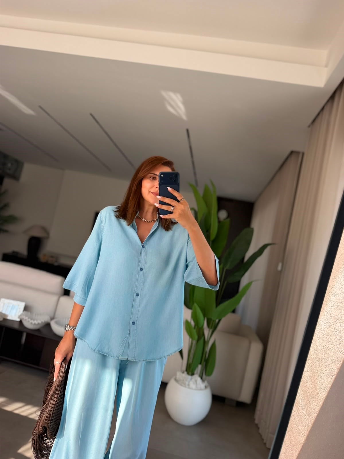 Mavi Yarım Kol Liya Tencel Takım